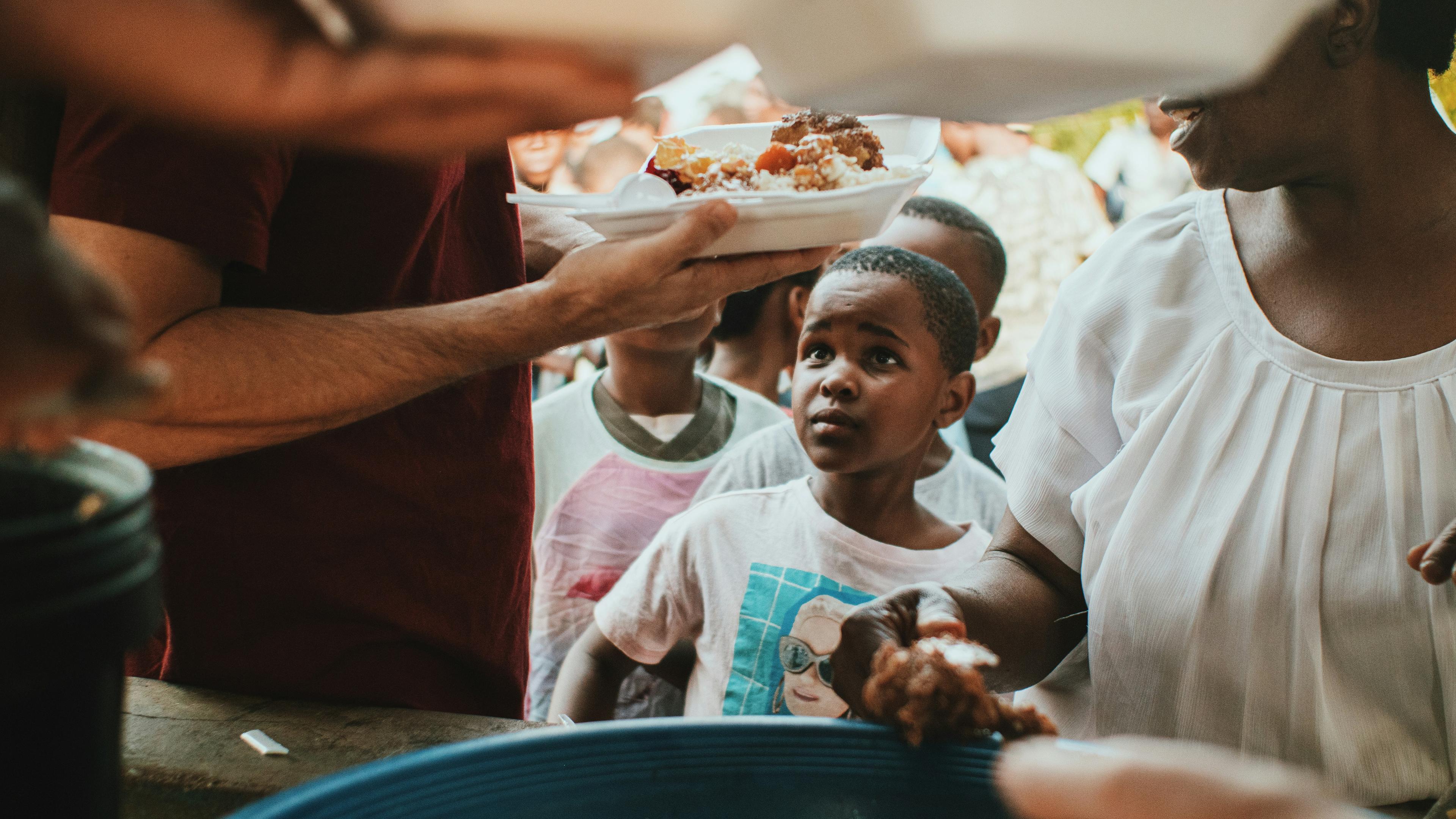 Children getting food