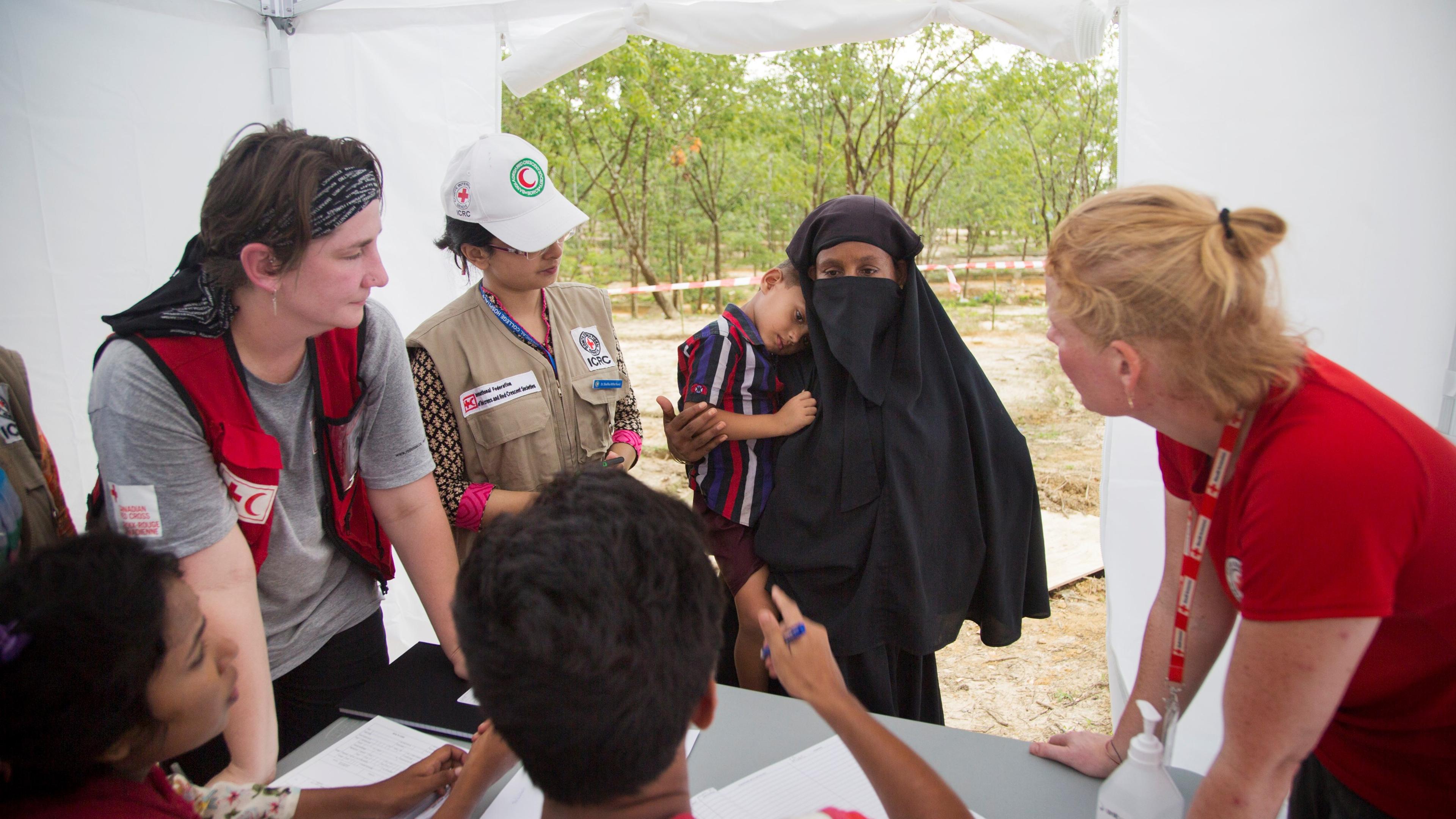 Woman and her child getting healthcare