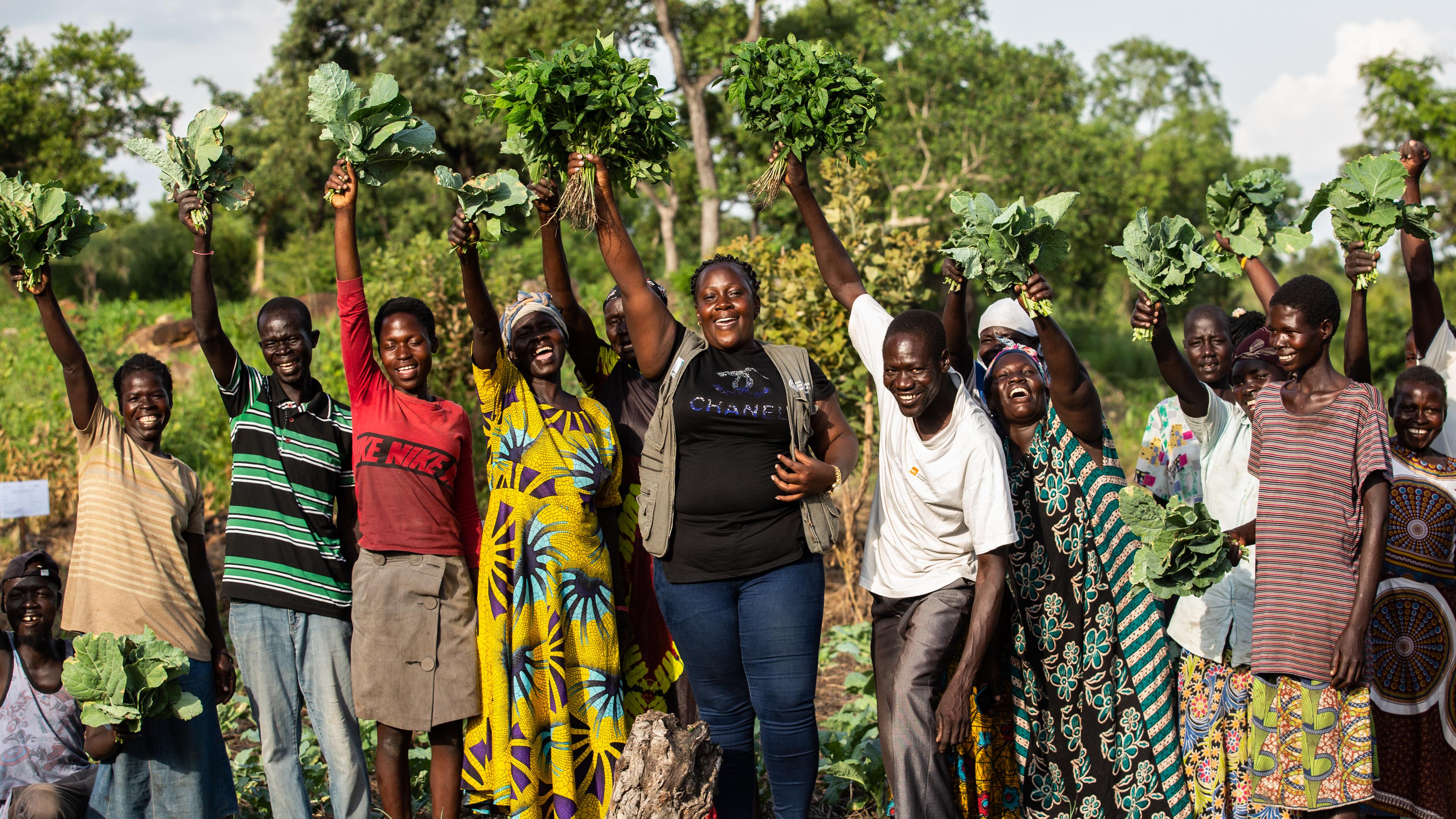 Farmers smiling.