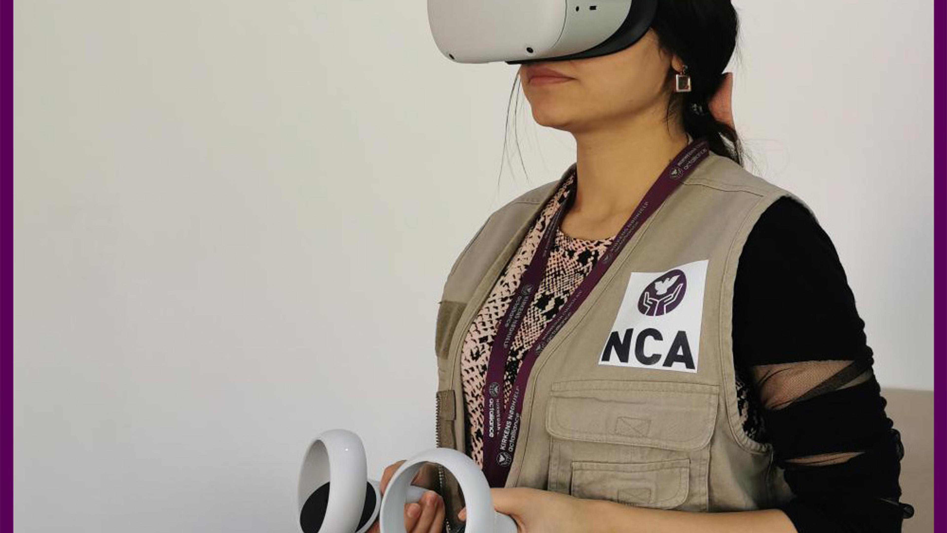 Woman wearing VR headset