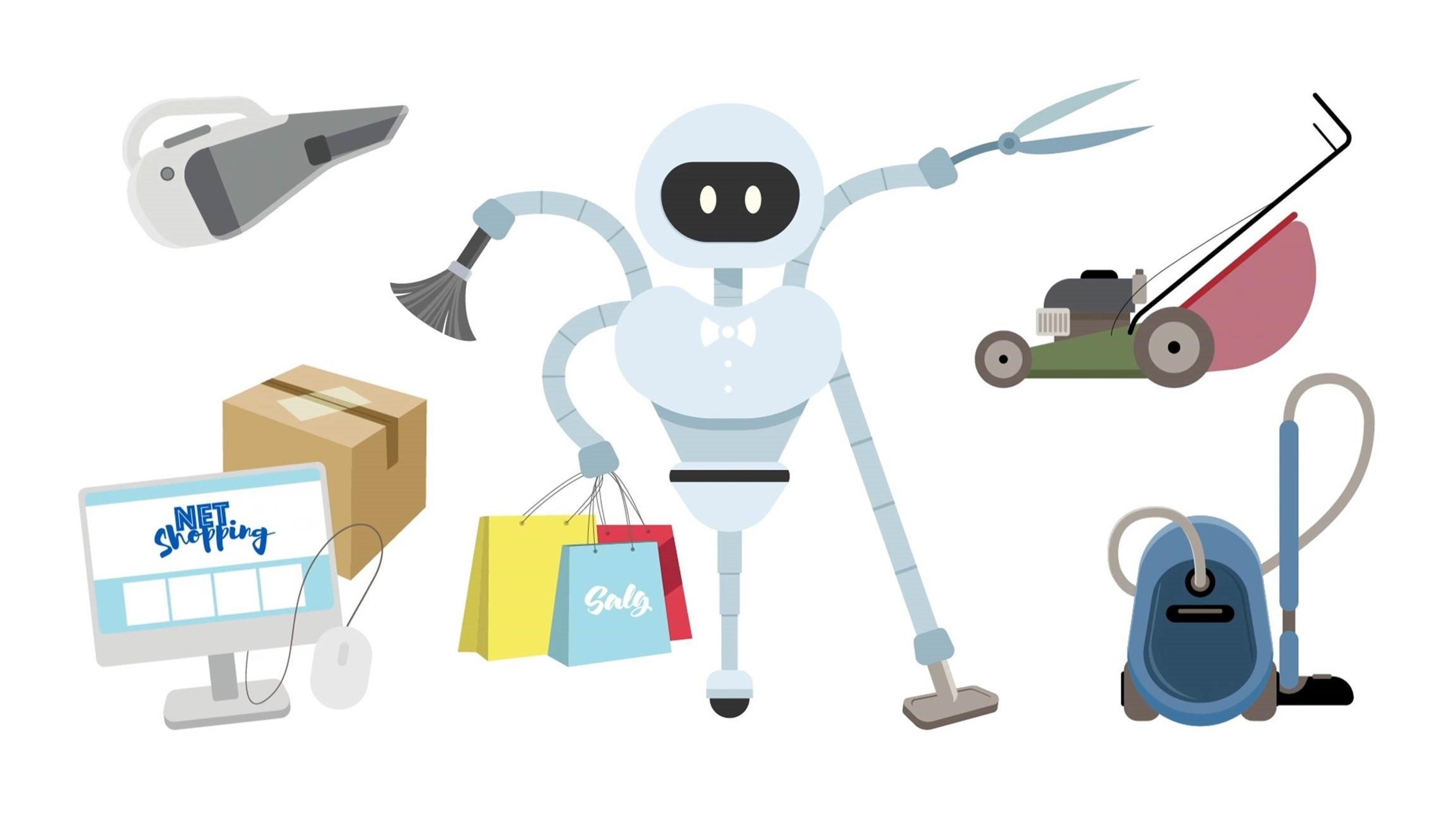 Animert robot som gjør masse forskjellig husarbeid