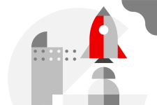 Illustrasjon av skalere med rakett på vei til værs