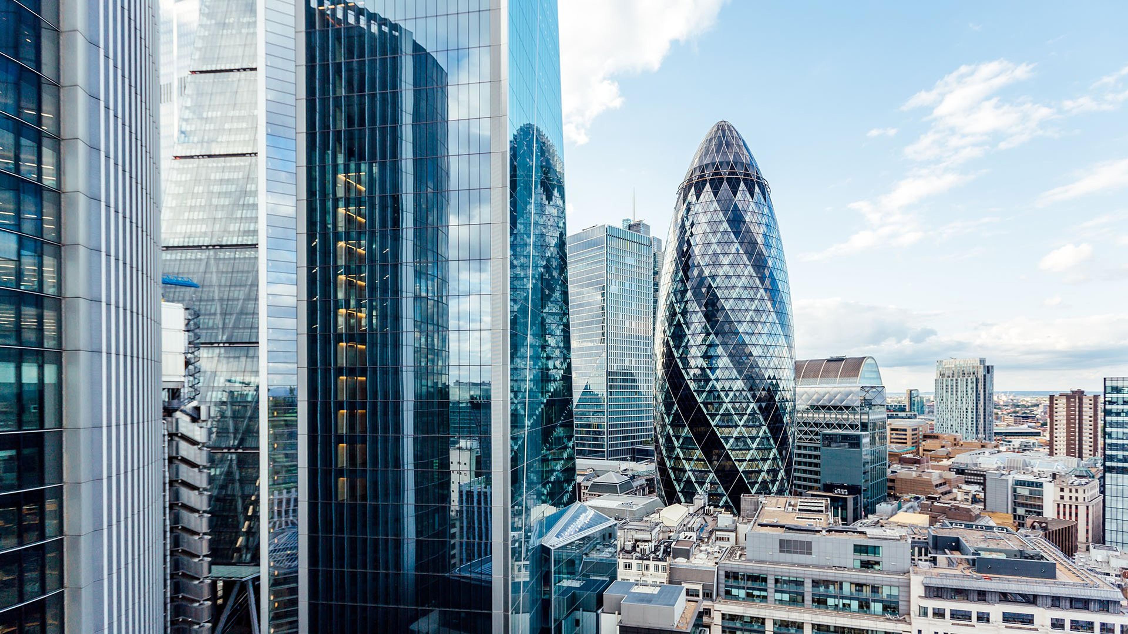 London skyline financial district buildings