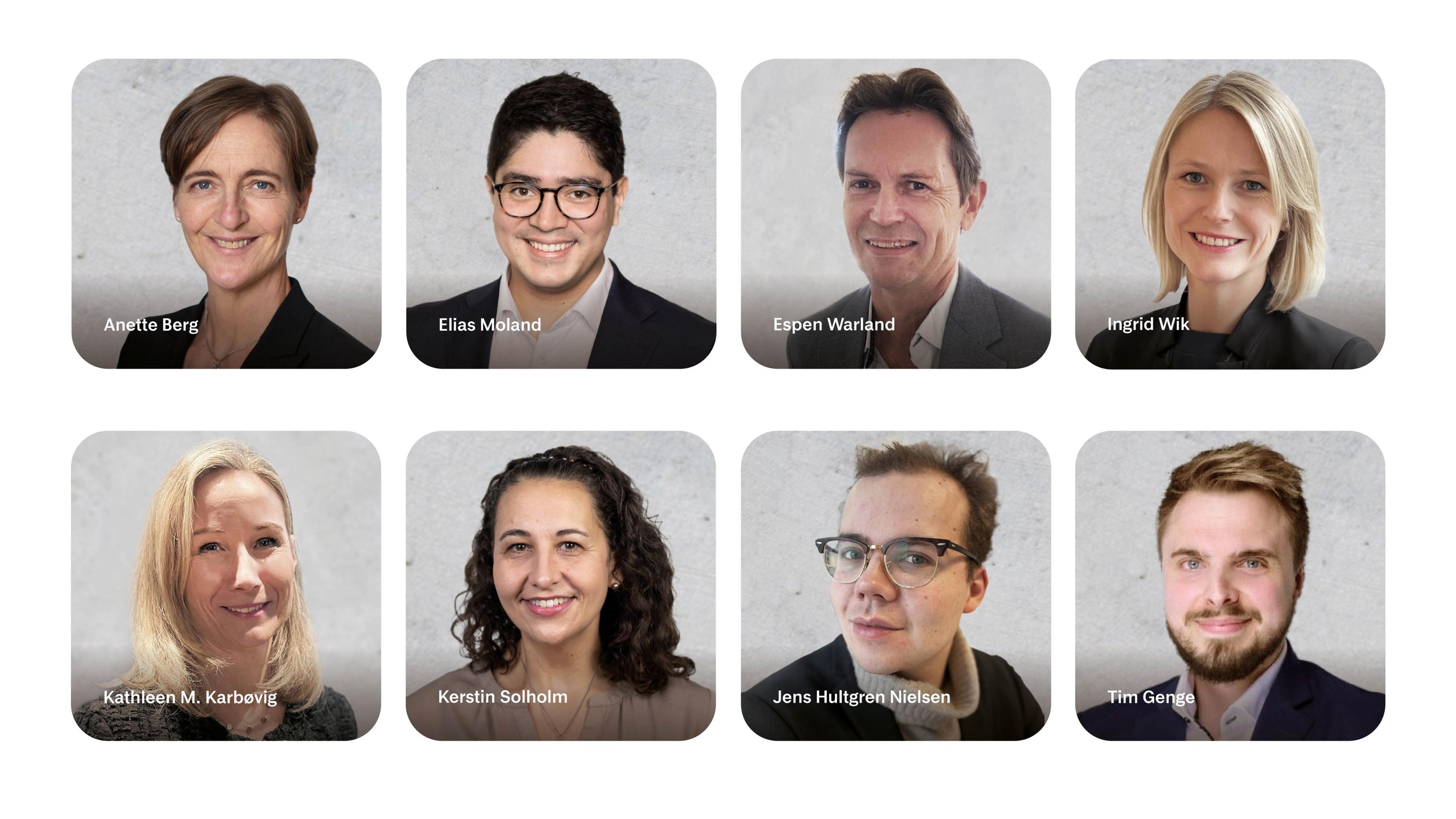 Portretter av åtte EU-rådgivere hos Innovasjon Norge