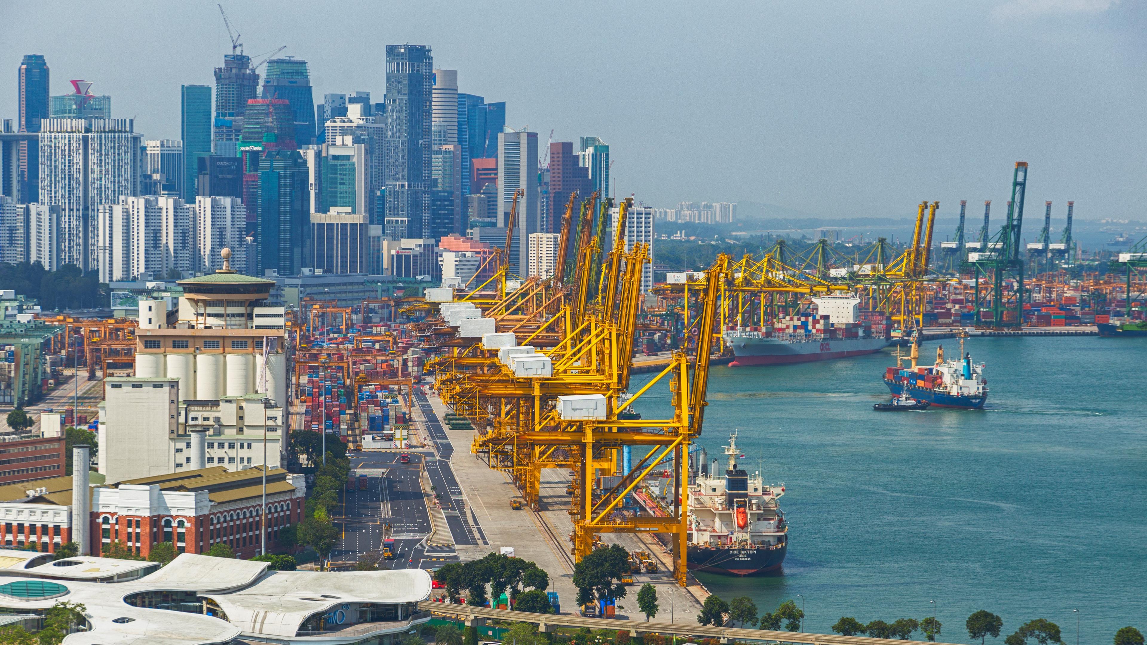 Containerskip i havnen i Singapore