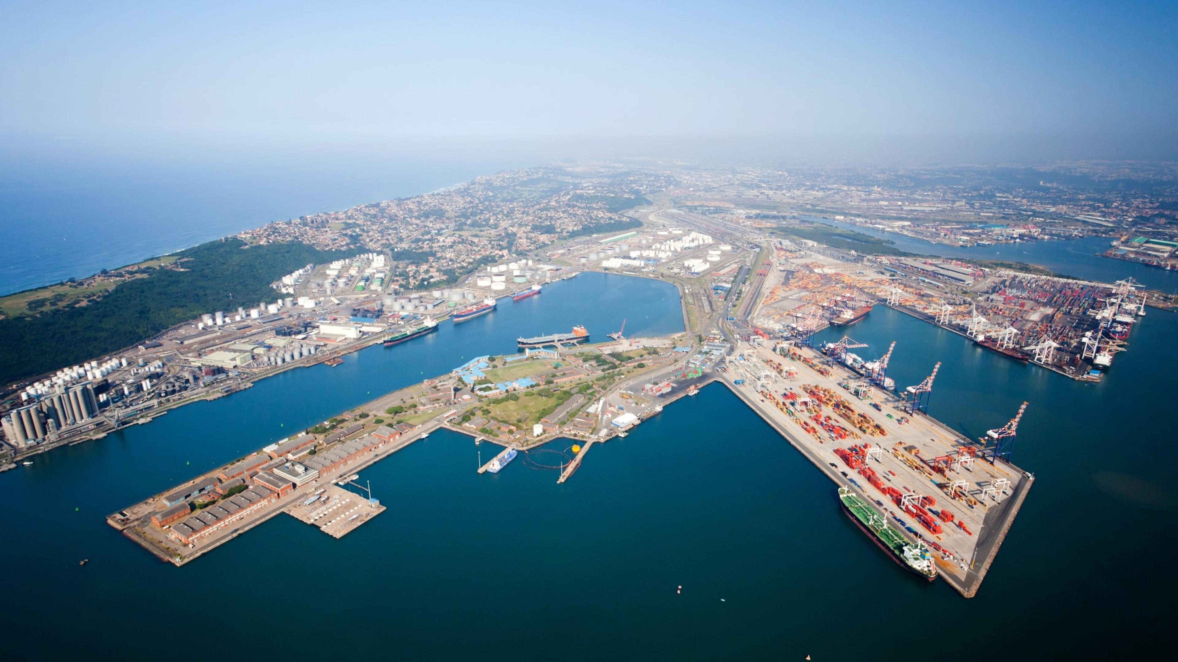Durban havneområde i Sør-Afrika sett fra oven