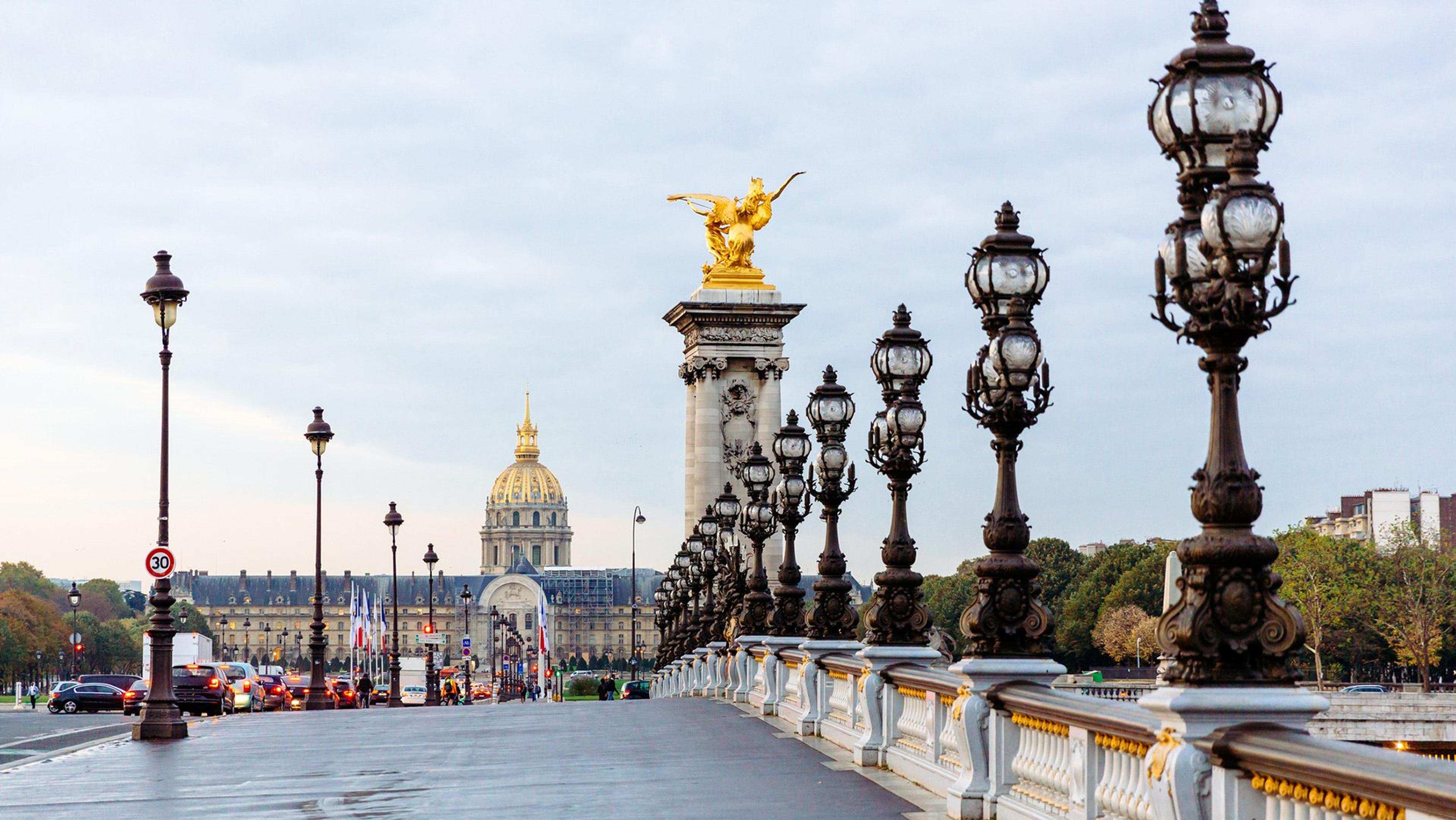 Paris bridge and parliment in the background