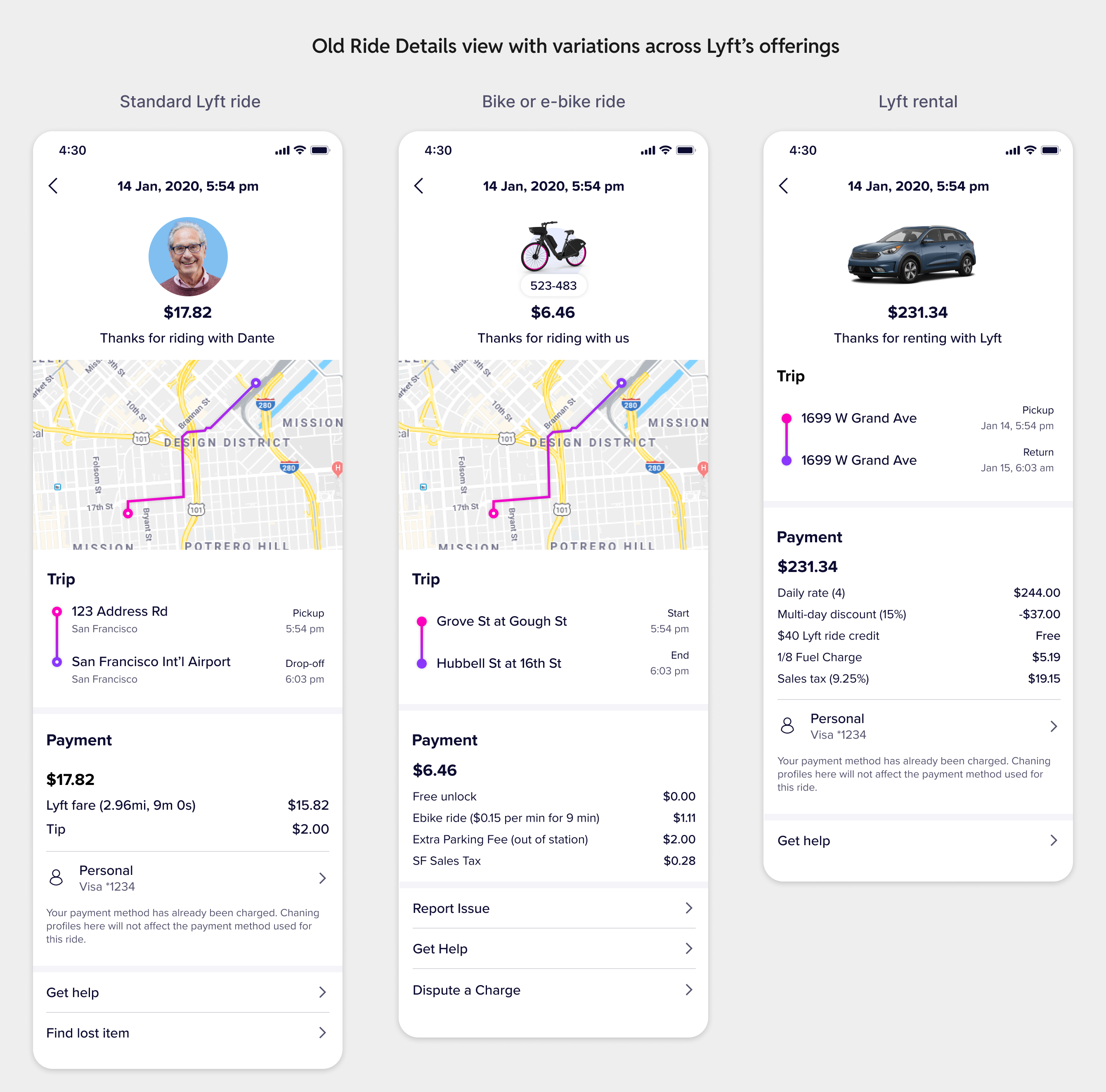 The old Ride Details view for Lyft rides