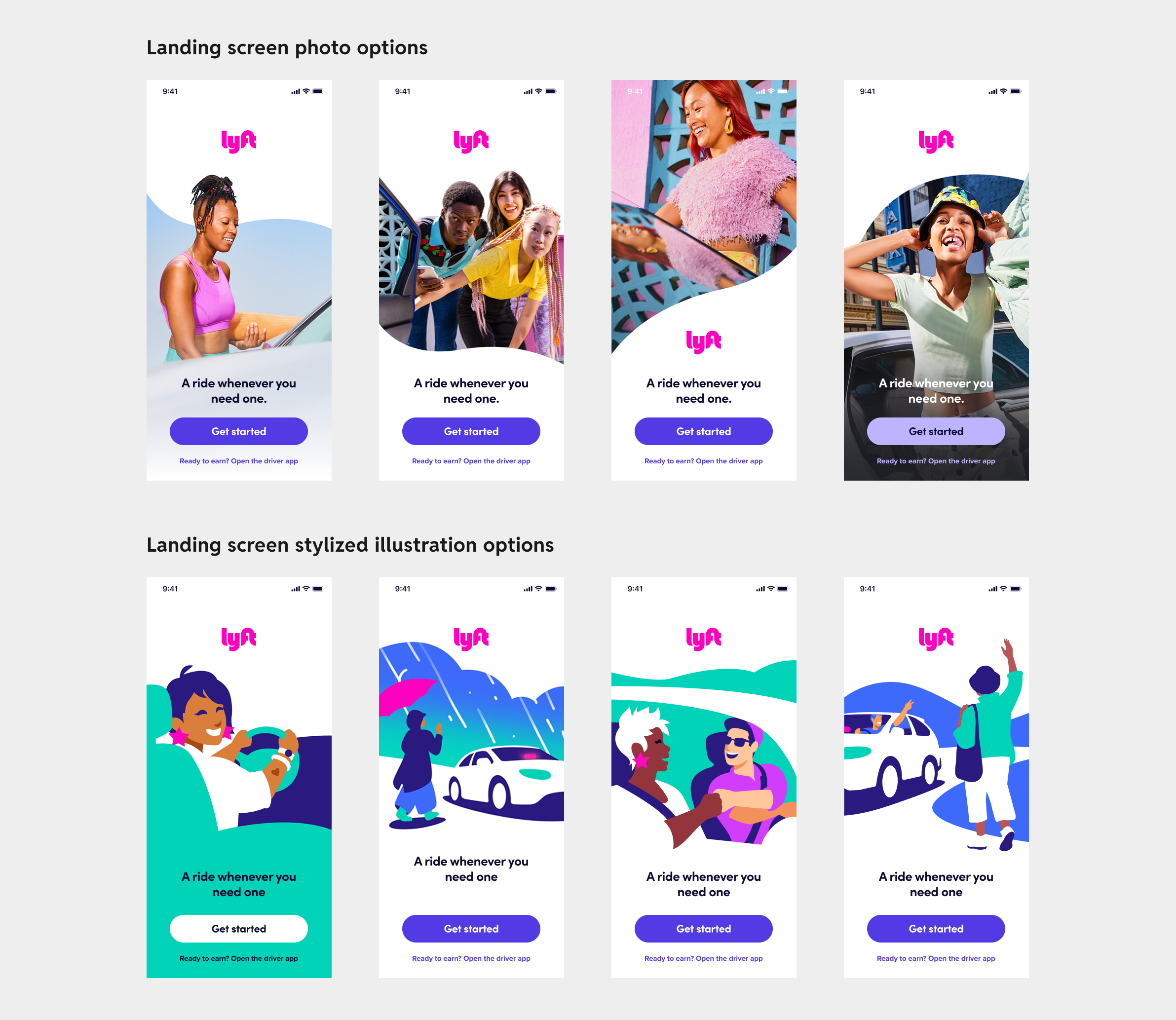 Landing screen options showing photos and illustrations
