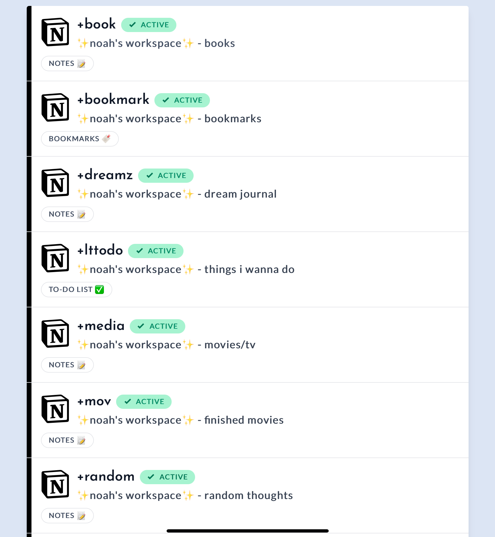 A screenshot of Noah Tanooki's connection list