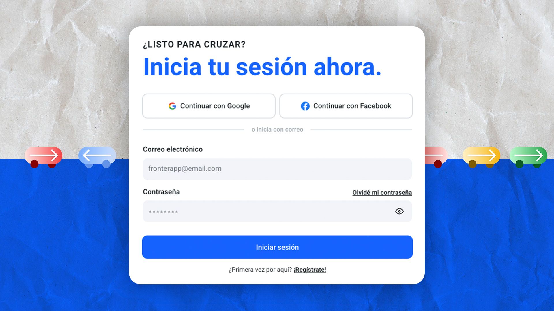 Ahora entrar a FronterApp es más rápido. Regístrate o inicia sesión en segundos con Google o Facebook.