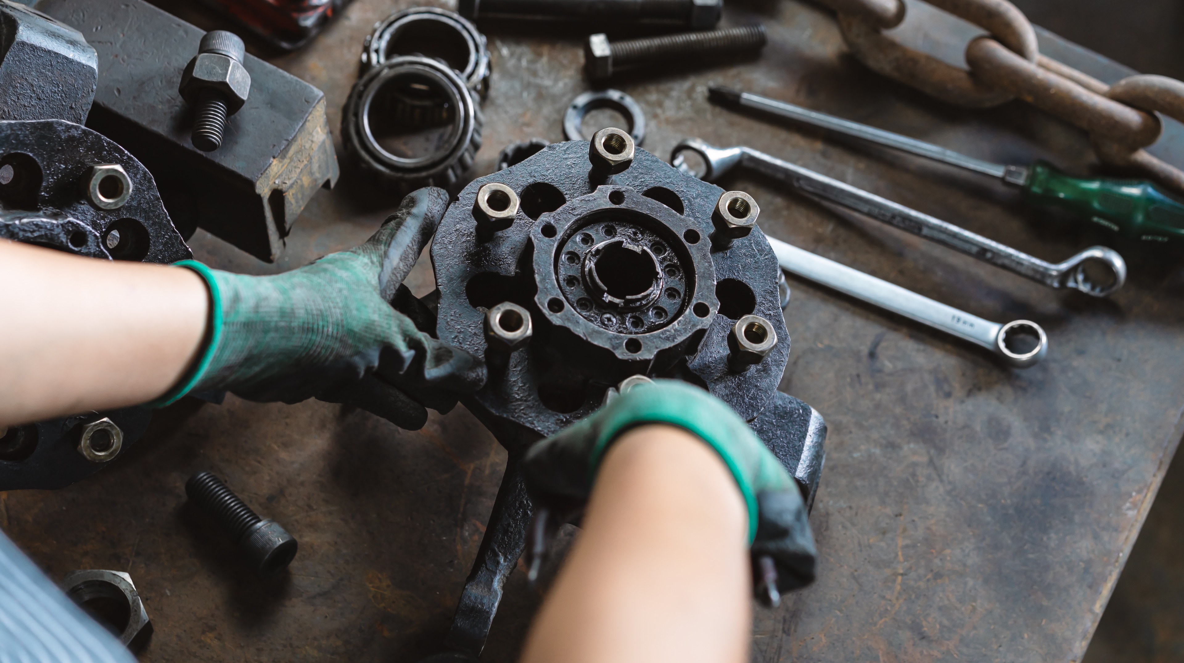 Close-up photo of a component for a train.