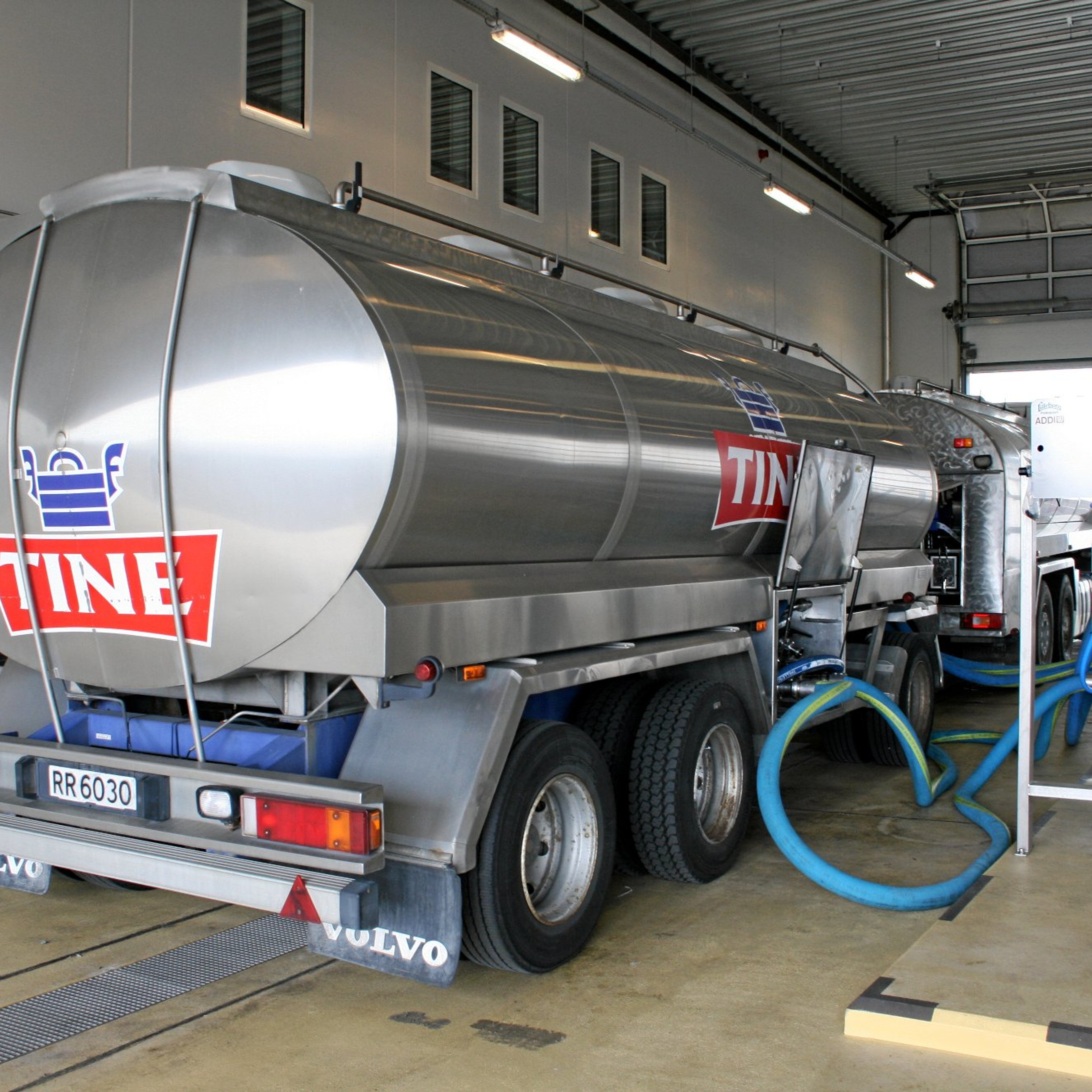 Milk tanker filling up milk.
