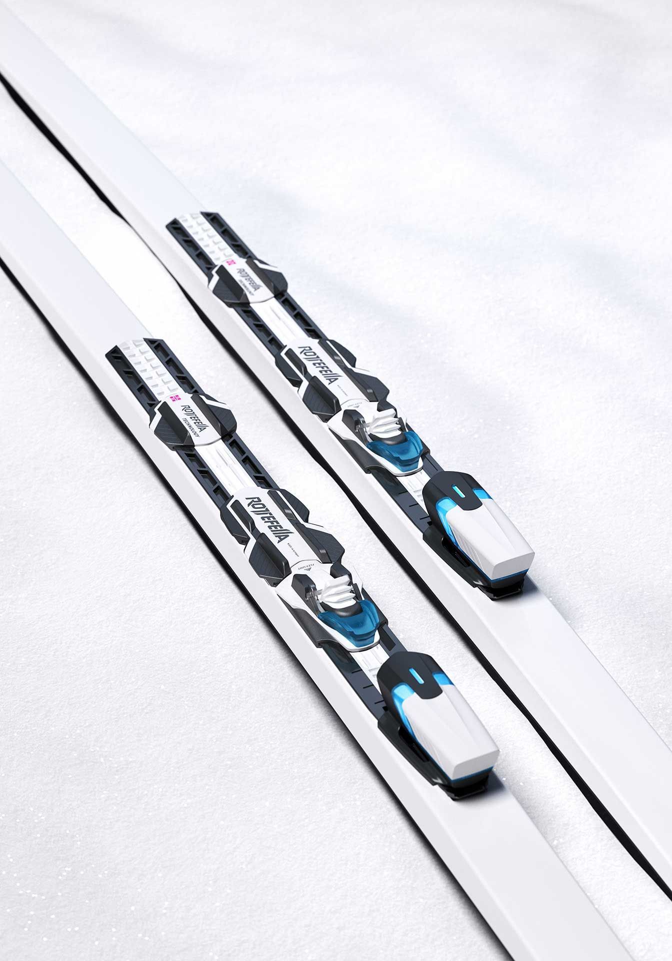 Close-up photo of skies and bindings