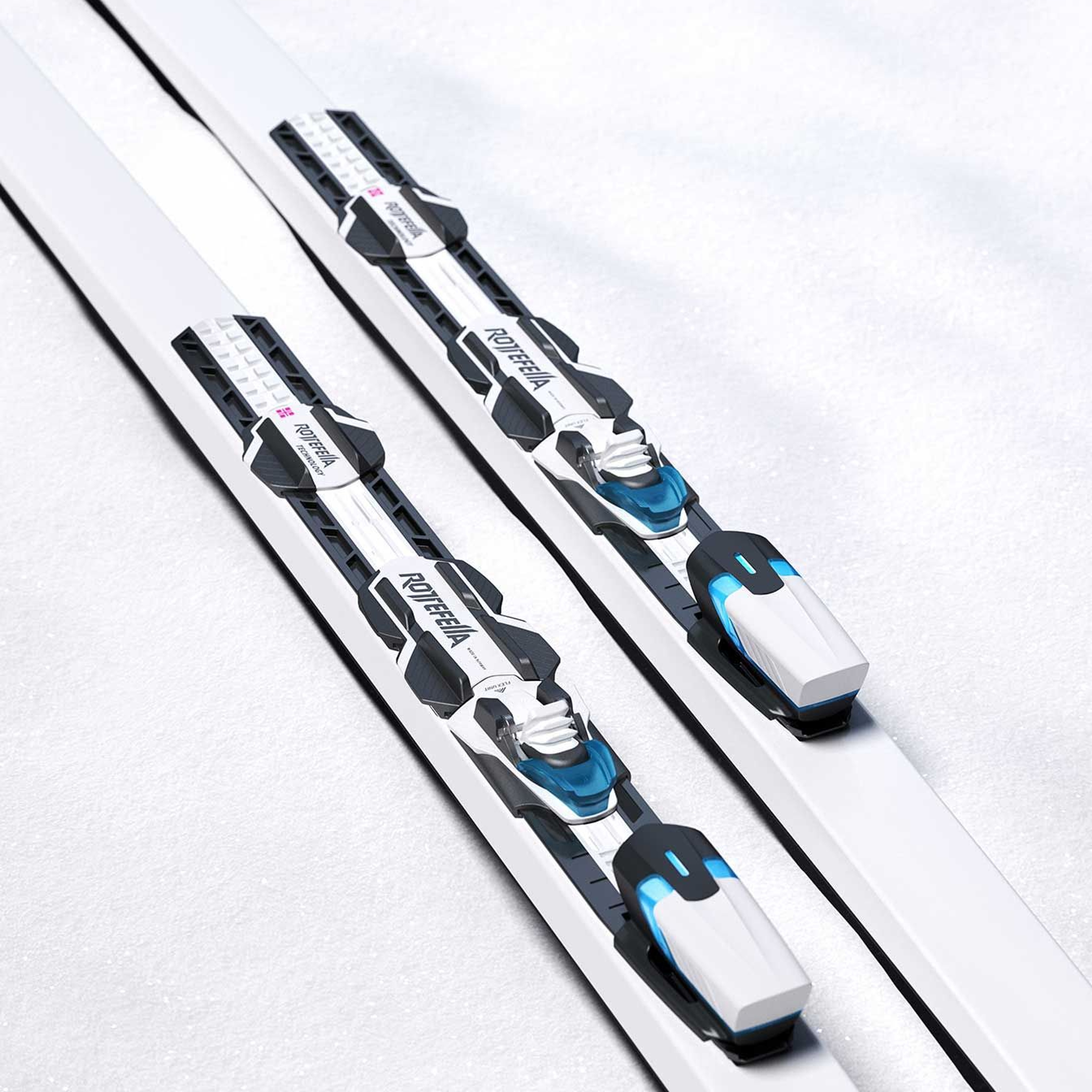 Close-up photo of skies and bindings