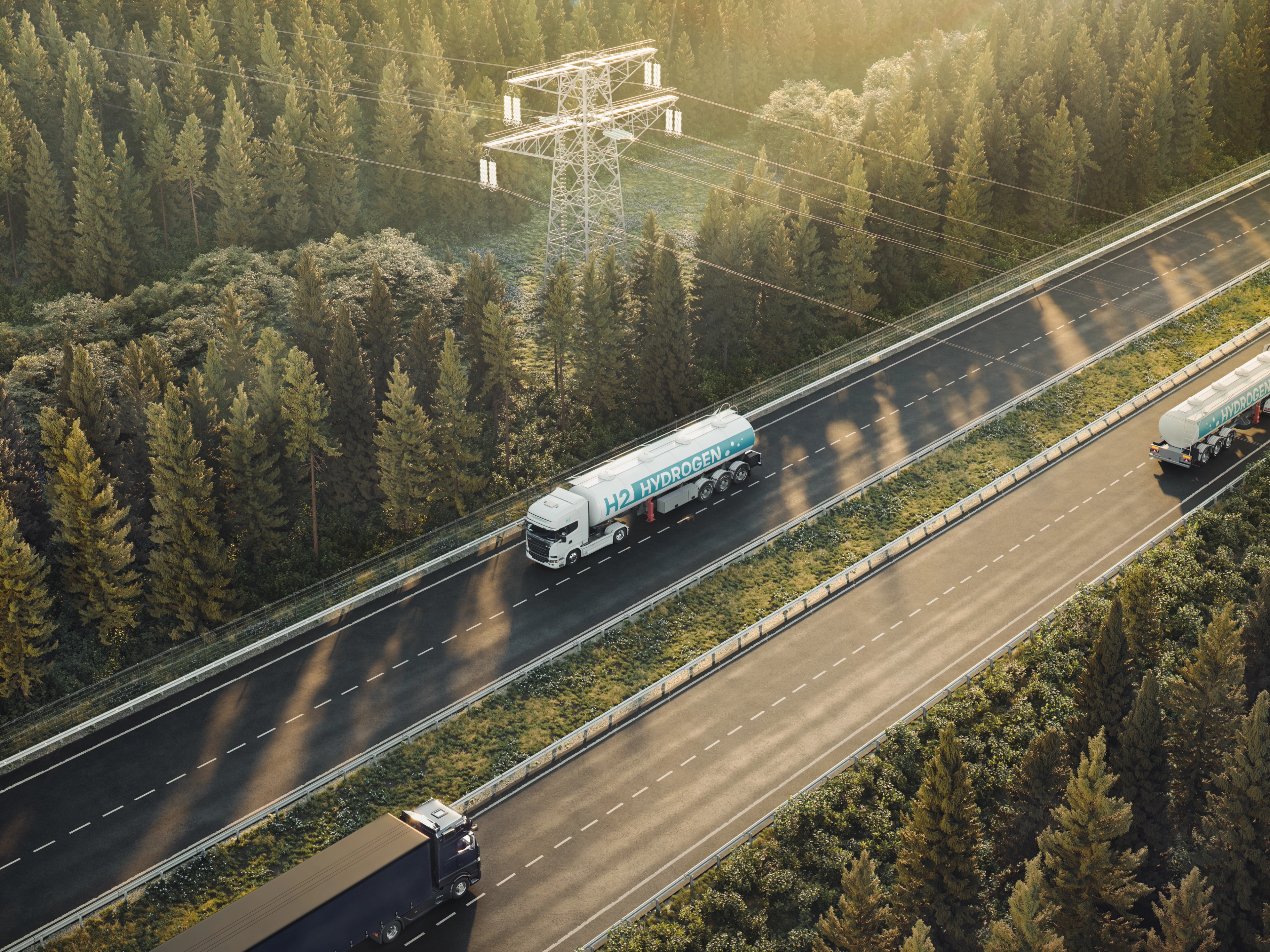 A truck driving in a road with hydrogen