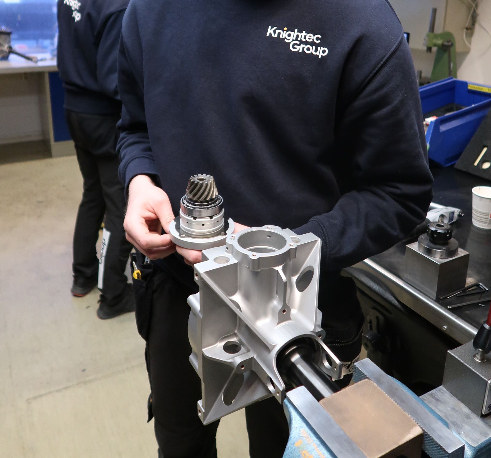 Helicopter gearbox in a workshop