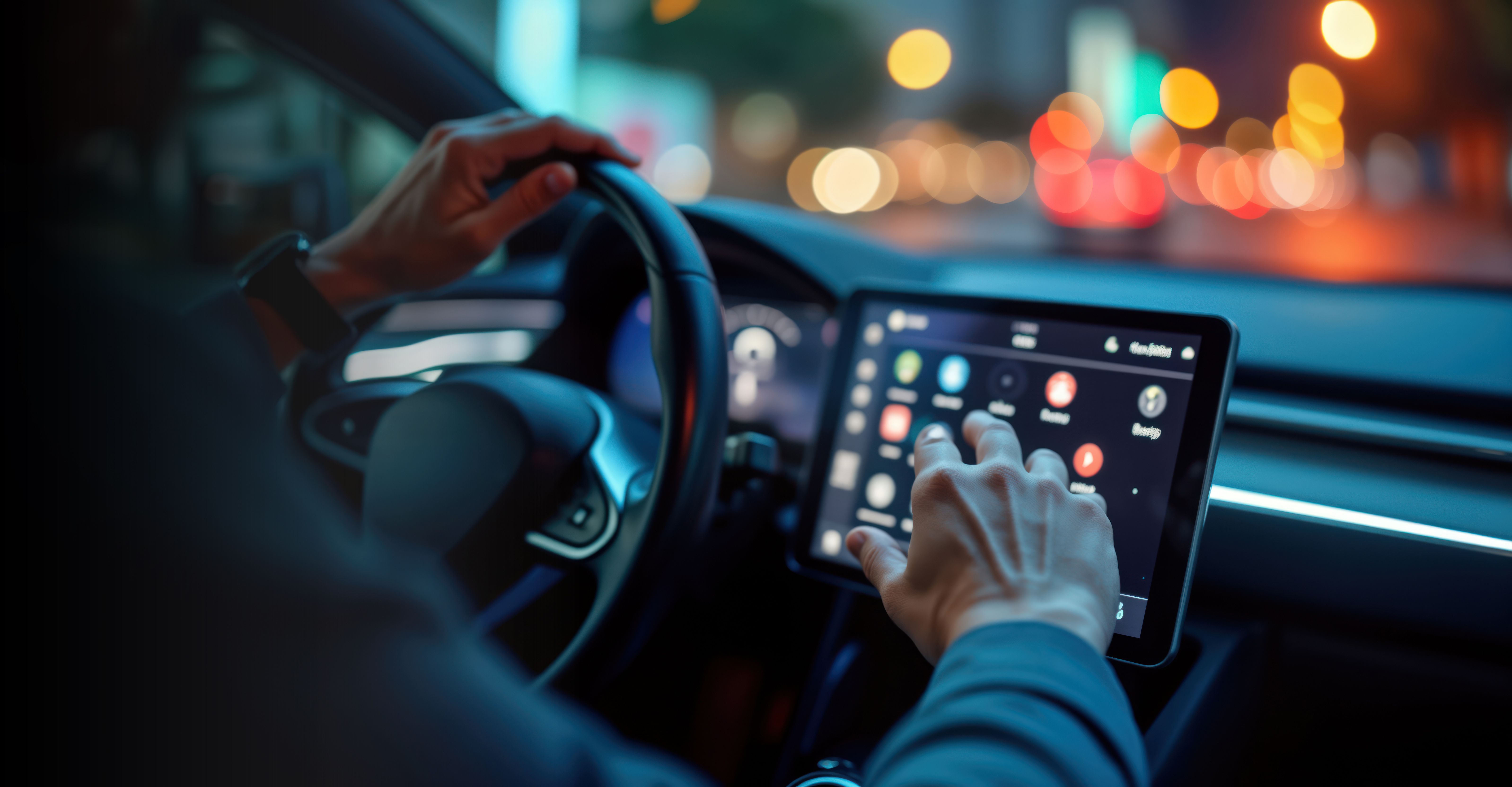 A woman standing at a table, smiling and holding a tablet