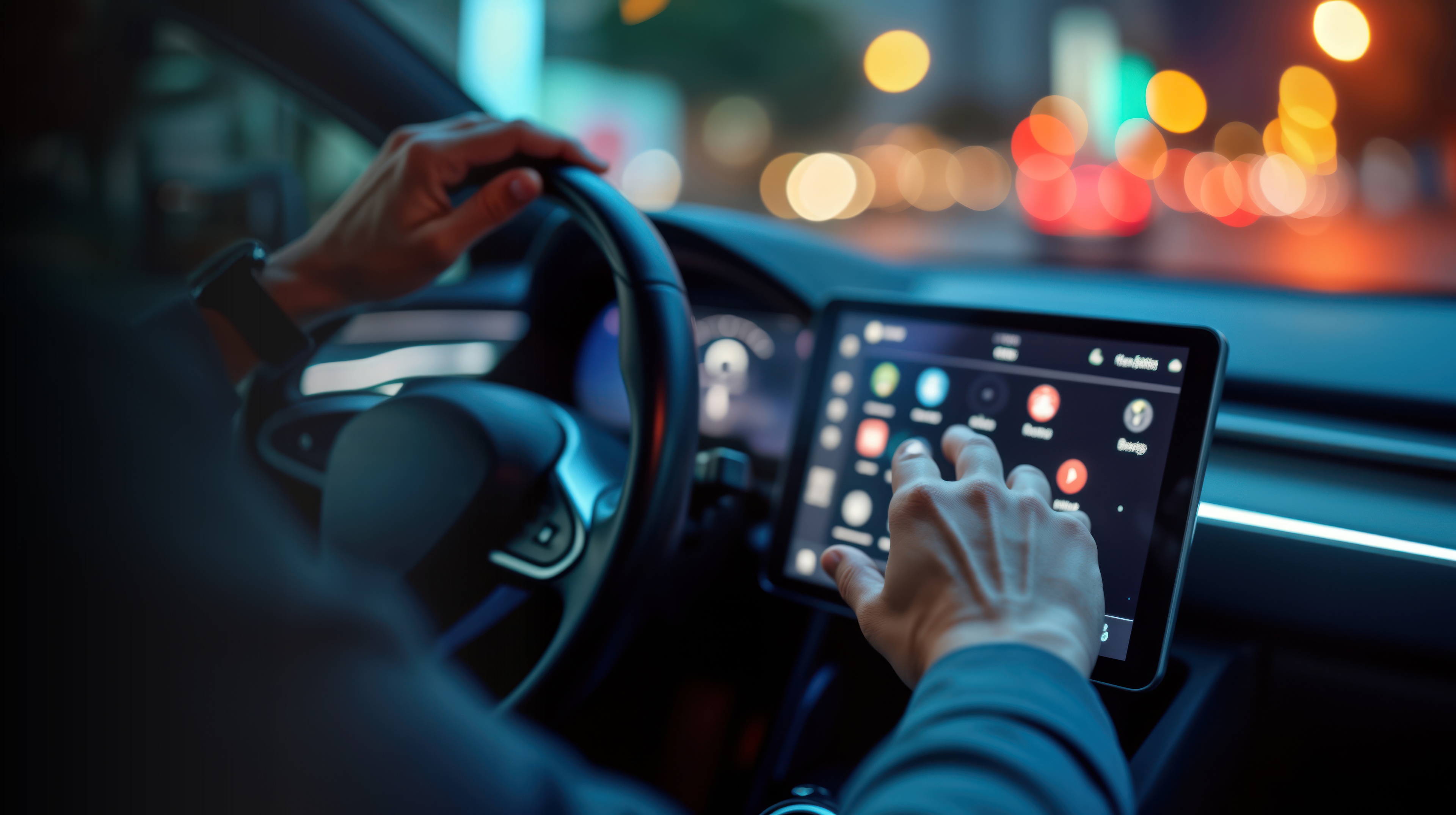 A woman standing at a table, smiling and holding a tablet
