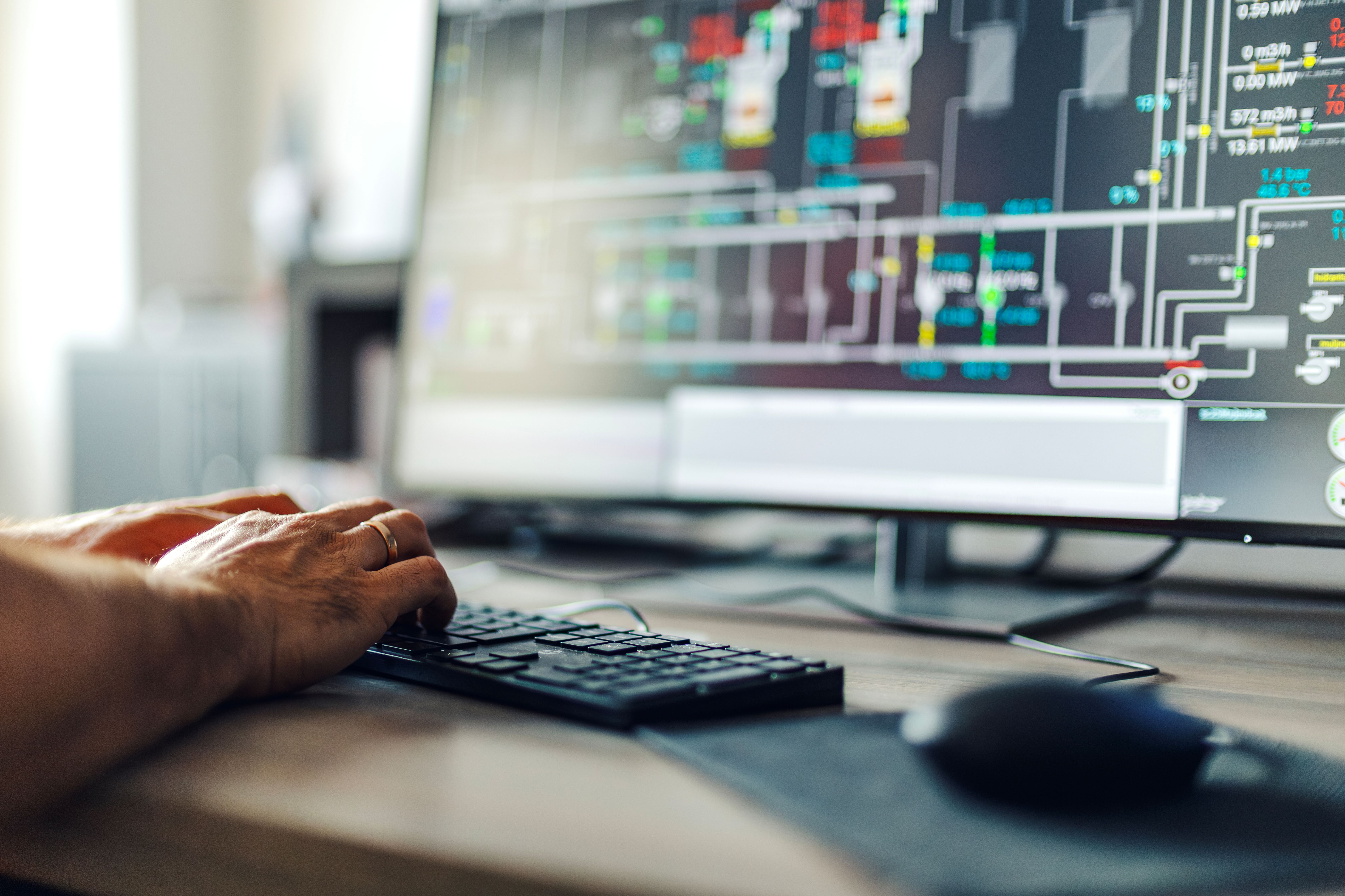 A person sitting in front of a computer screen