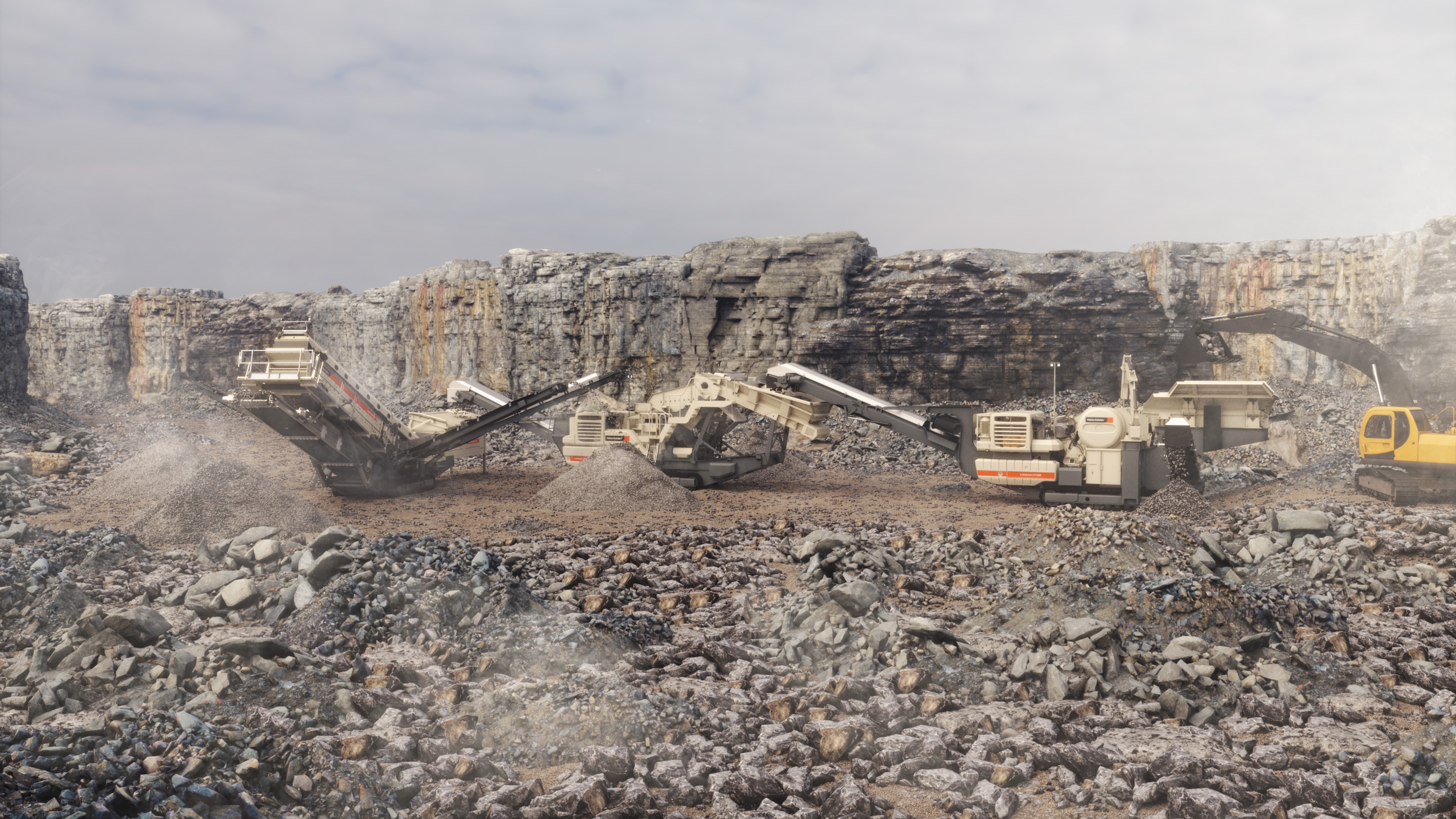 An outside mine with lots of different equipments and excavators 