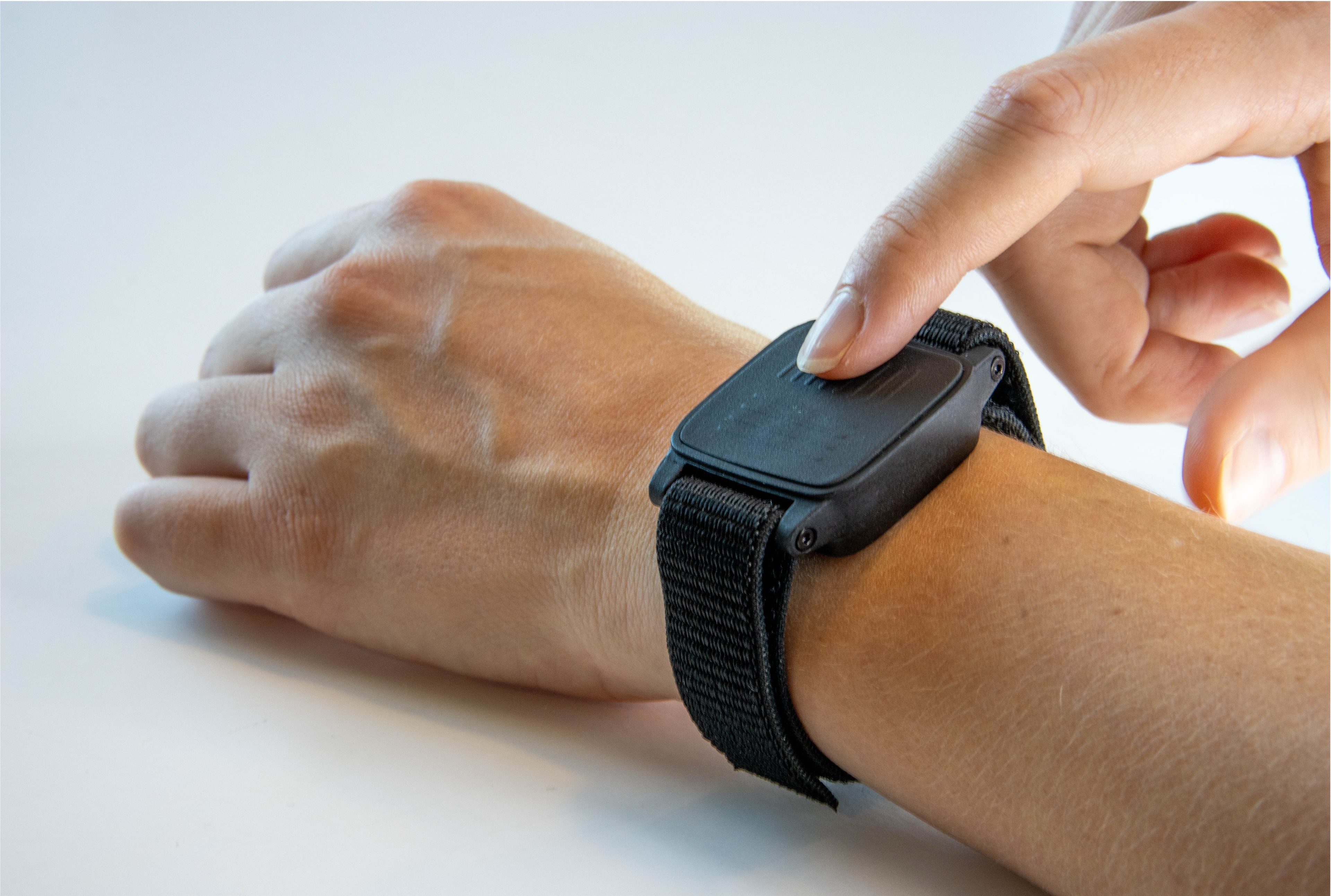 Close-up of a braille watch.