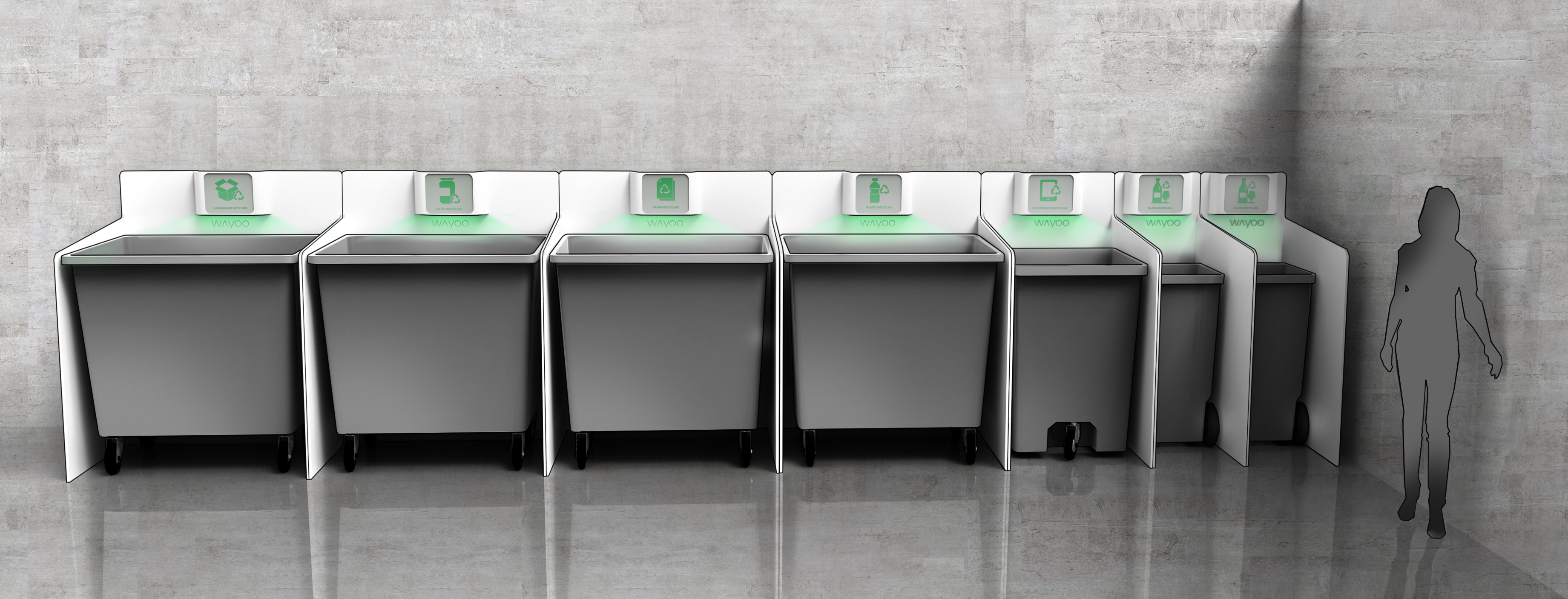 Recycling bins in different sizes