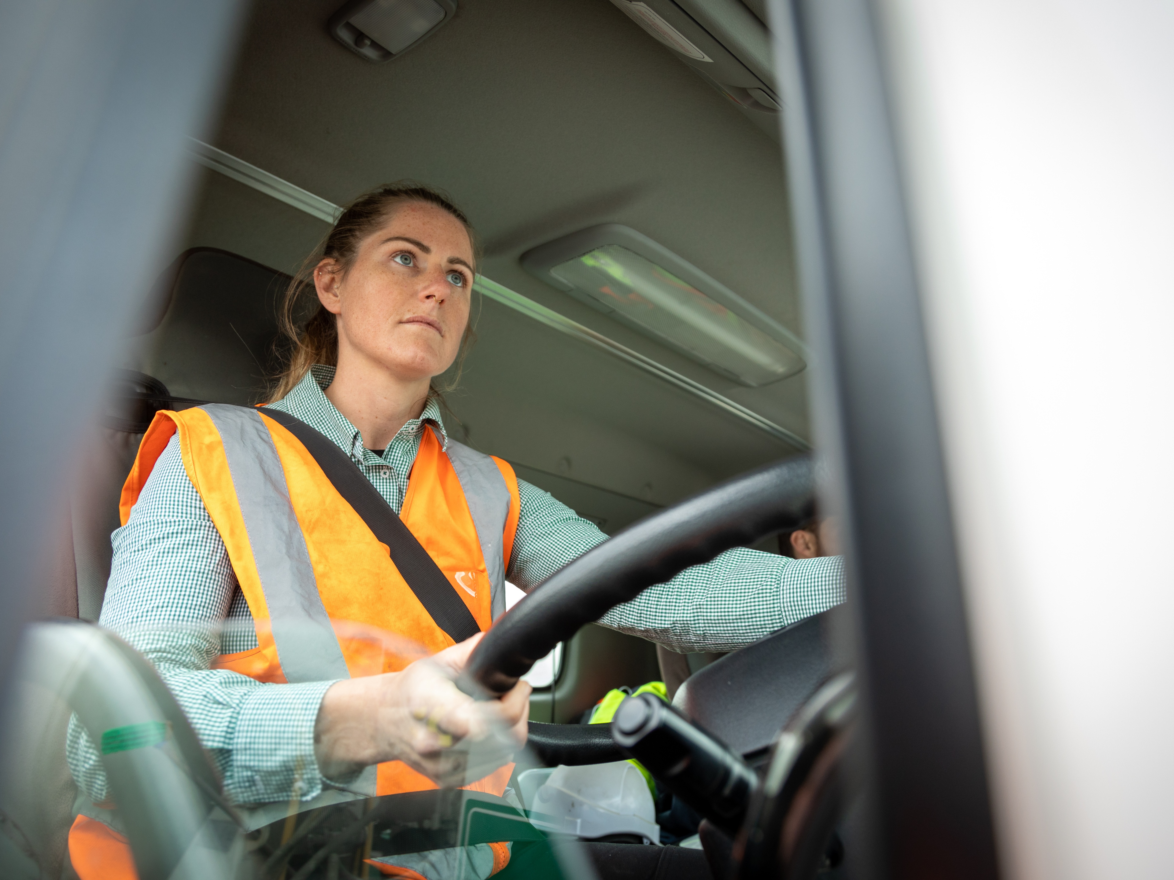 A women driving a truck