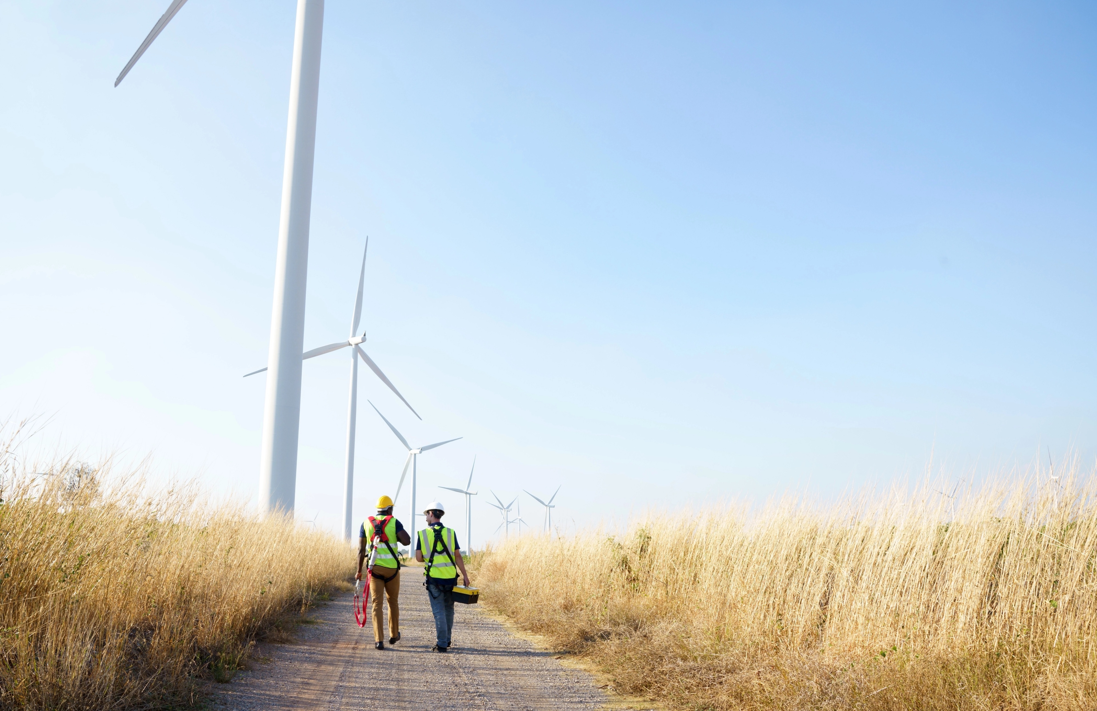 a wind turbine in a grass field