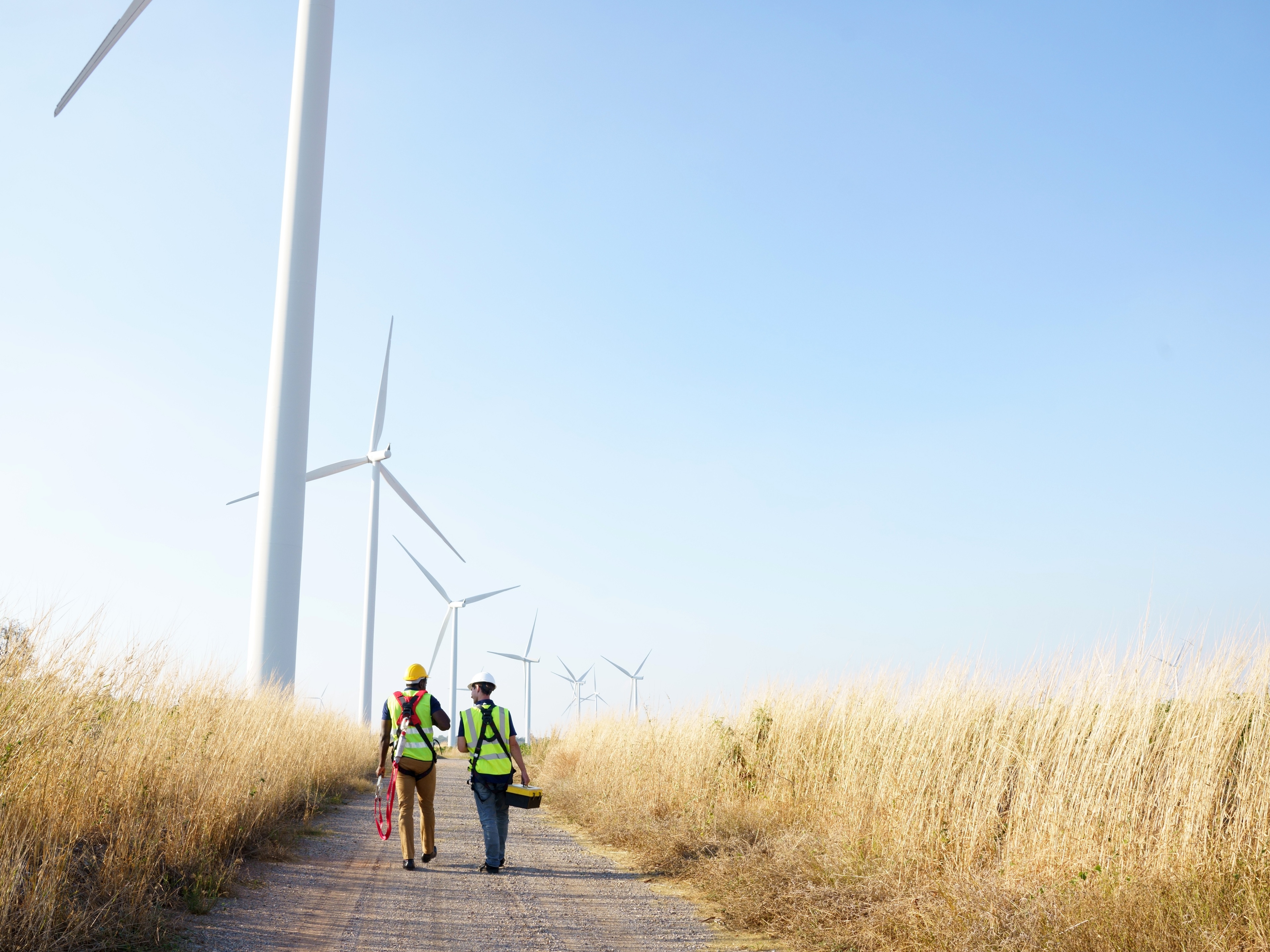 a wind turbine in a grass field
