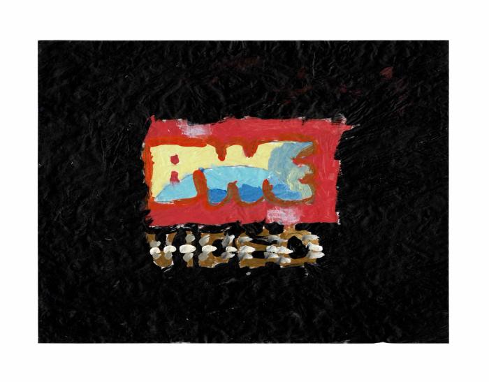 A textural painting of the logo for the film production company BWE Video, set against a textured black background. The logo features yellow, blue, red, white, and gold elements.
