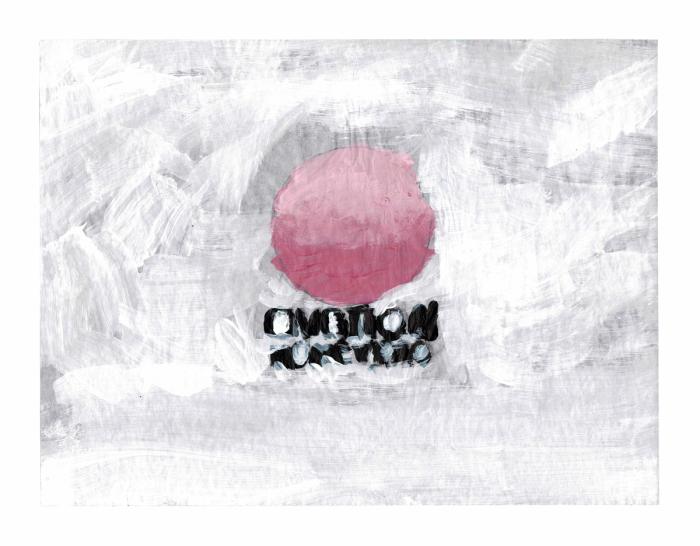 An abstract interpretation of the Ovation Home Video logo, featuring textural white brushwork, a pink orb, and obscured black text.