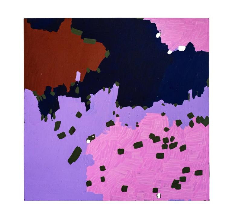 a gray and black abstract painting with visible brush strokes. mostly a blue gray with a rough outline in the black color