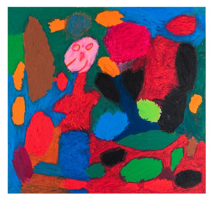 Abstract artwork with vibrant colors on a blue background