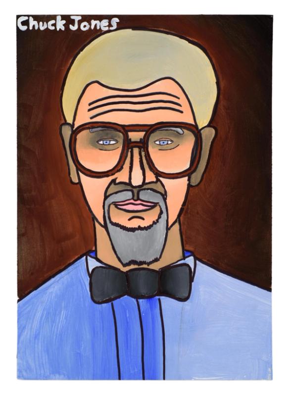 A gouache on watercolor paper portrait of American animator, painter, and voice actor, Chuck Jones.