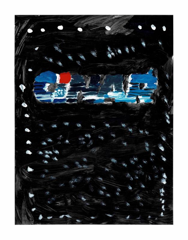 A textured painting of the 'Cinar' logo, representing a 1980s film production company. The artwork features deep blues and blacks, creating a dark, moody atmosphere.