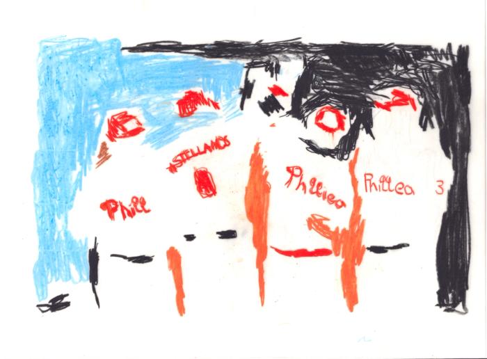 Abstract rendering of the Phillies MLB team, created with colored pencil line work in red, white, black, and blue.