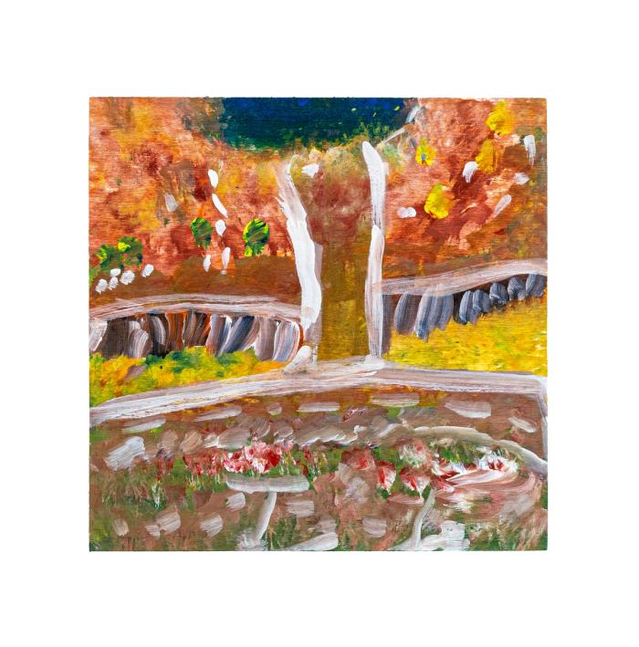 Abstract painting with warm colors and natural elements