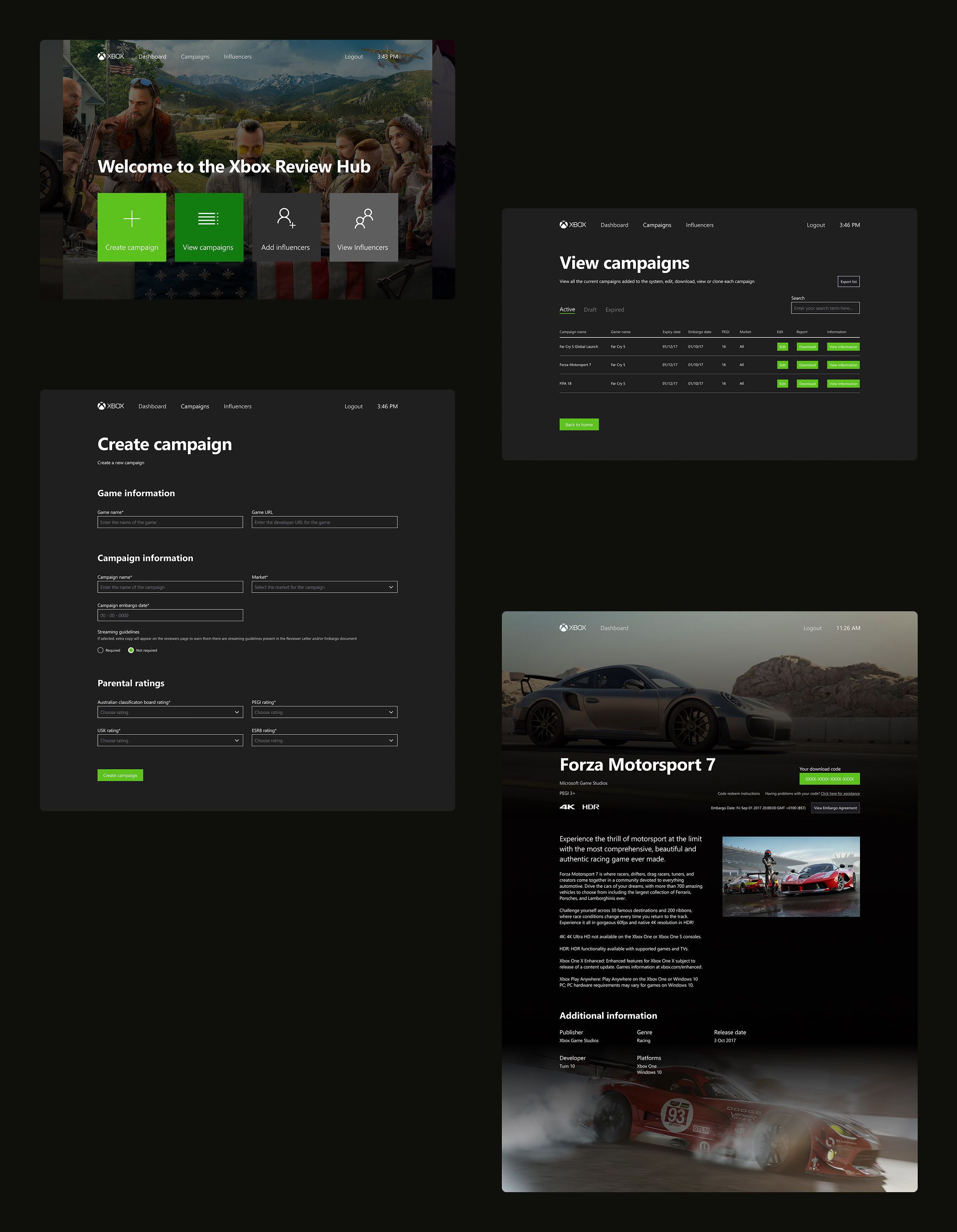 Xbox campaign journey screens