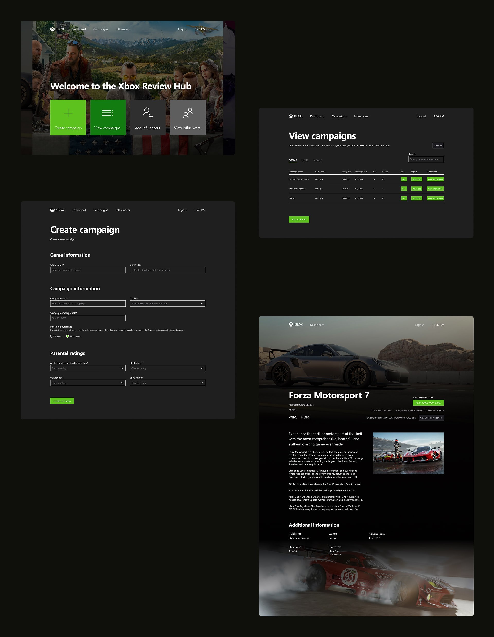 Xbox campaign journey screens