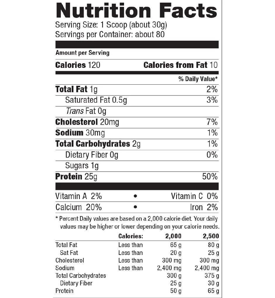 ข้อมูลโภชนาการ Ultimate Nutrition Prostar Whey Protein