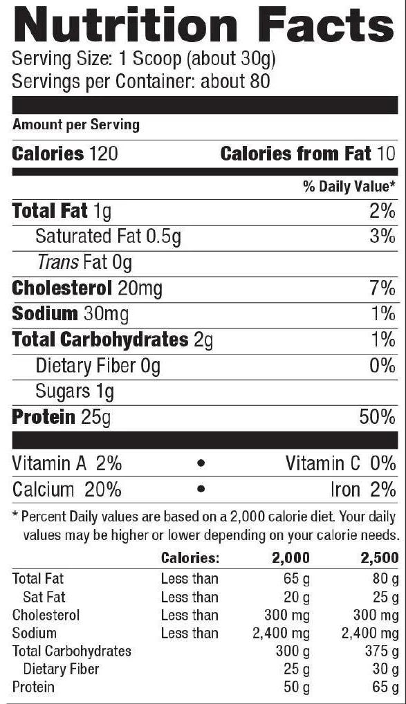 ข้อมูลโภชนาการ Ultimate Nutrition Prostar Whey Protein