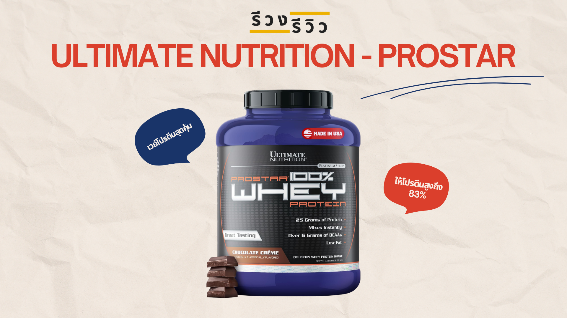 รูปหน้าปกรีวิวเวย์โปรตีน Ultimate Nutrition Prostar Whey Protein