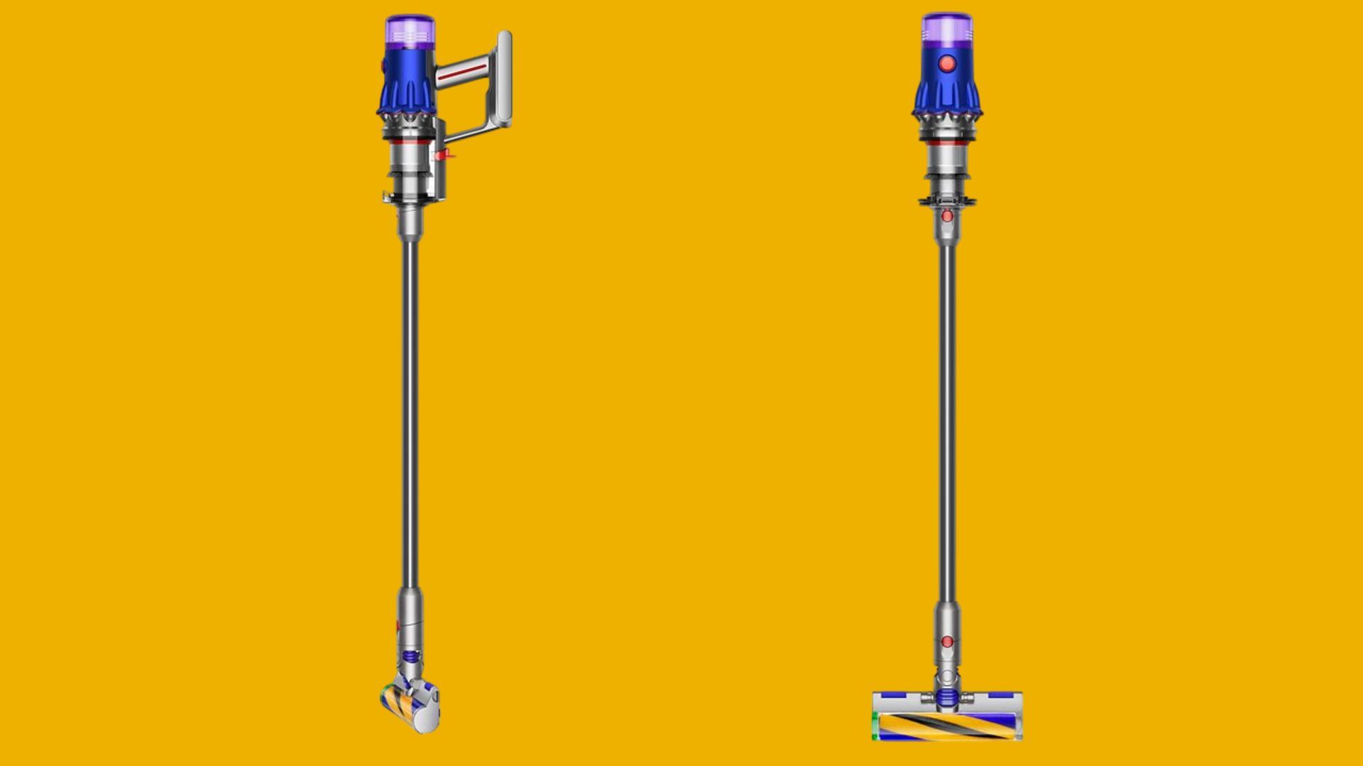 เครื่องดูดฝุ่น Dyson V12 ด้านข้าง (รูปซ้าย) และด้านหน้า (รูปขวา)