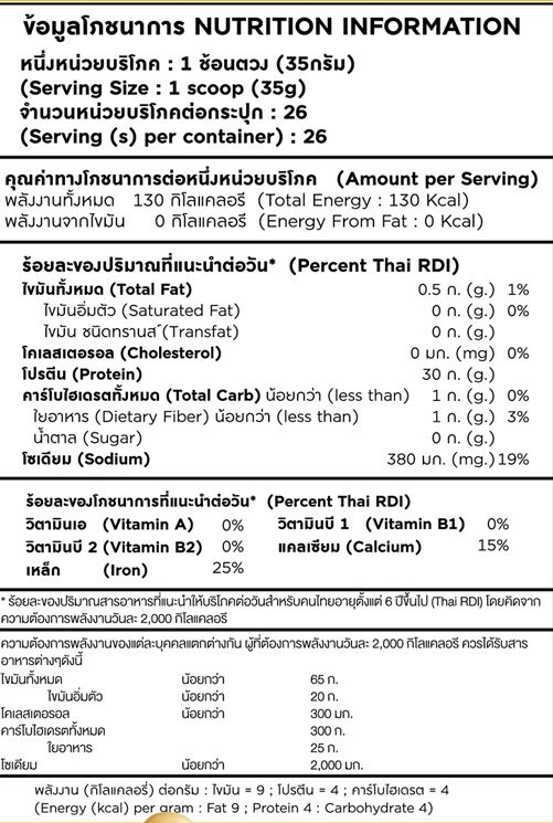ข้อมูลโภชนาการ โปรตีนถั่วเหลือง biovitt SOY PROTEIN ISOLATE
