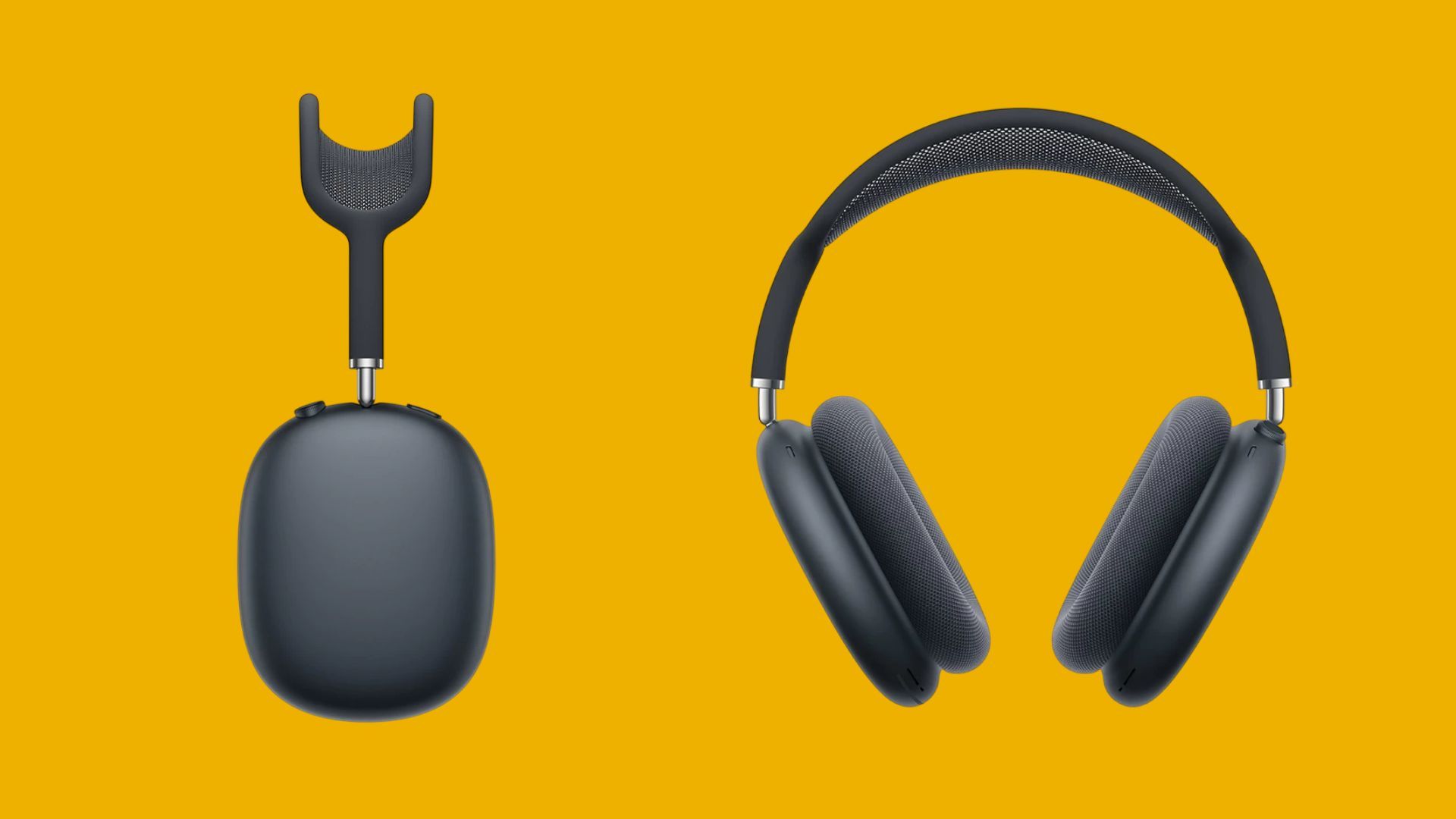 หูฟัง Airpods Max ด้านข้าง (ซ้าย) และด้านหน้า (ขวา)