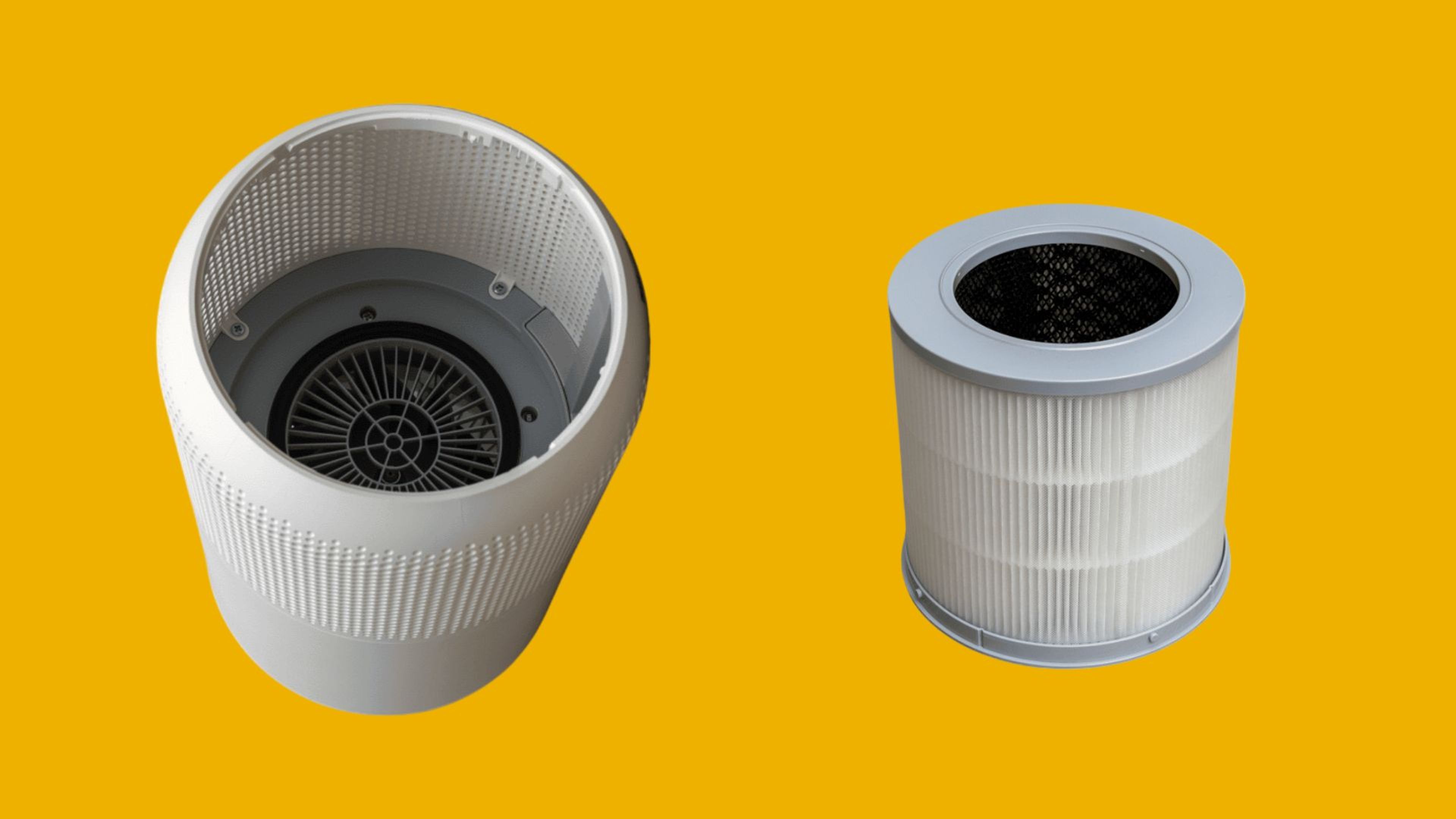 ผลิตภัณฑ์ Xiaomi Smart Air Purifier 4 Compact ด้านใน (รูปซ้าย) และไส้กรอง (รูปขวา)