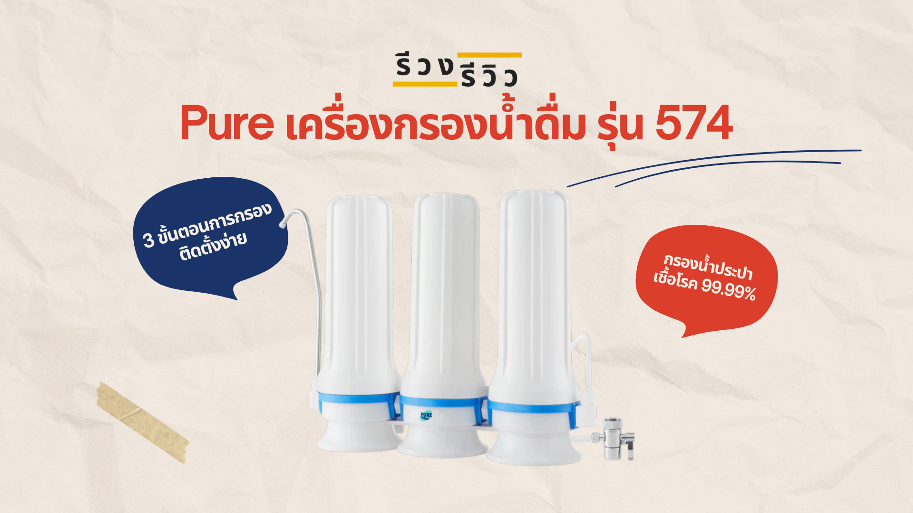 รูปภาพหน้าปก รีวิวเครื่องกรองน้ำดื่ม บ้านกรองน้ำ Pure รุ่น 574