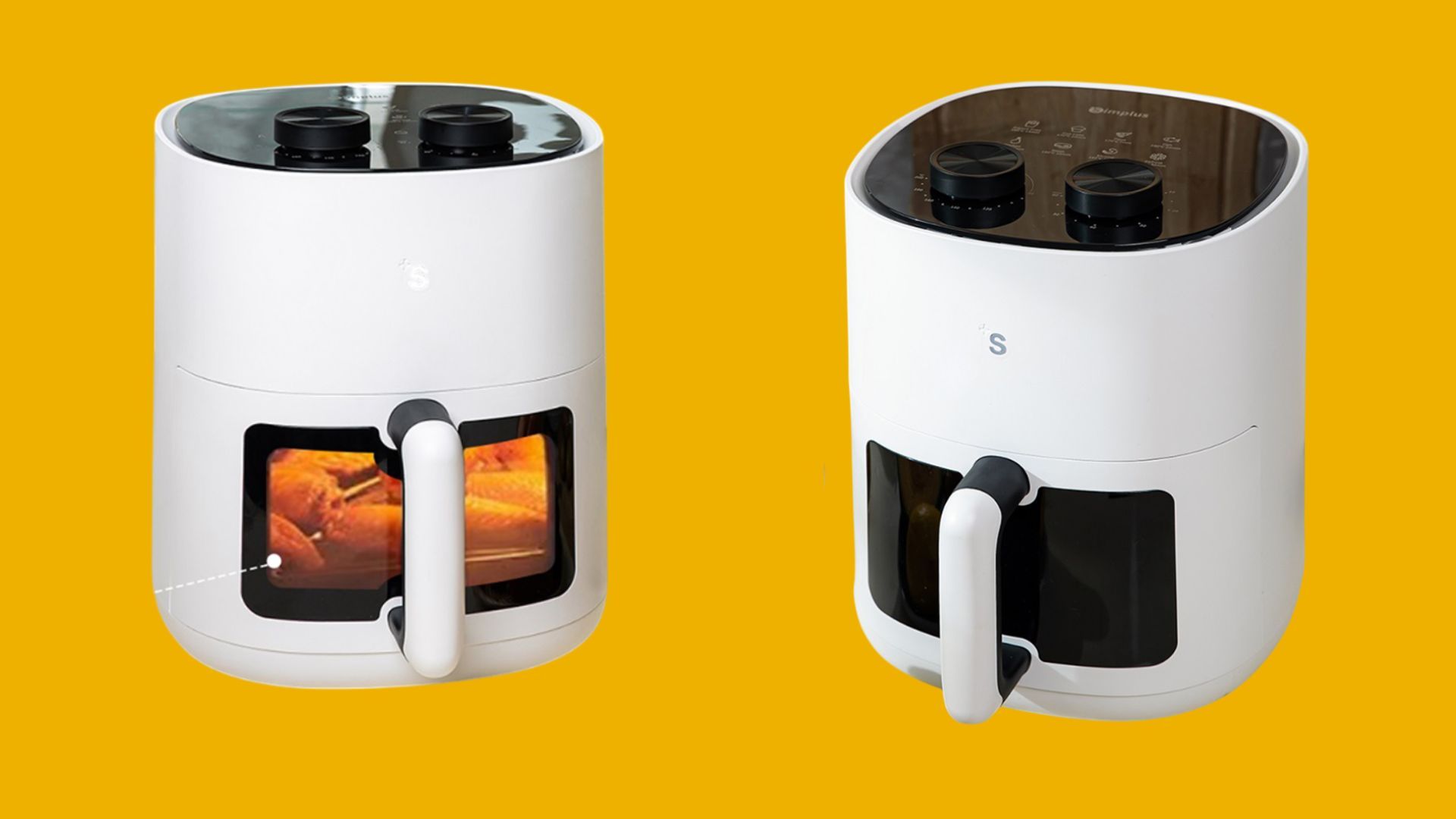 หม้อทอดไร้น้ำมัน Simplus Gen-S Series ด้านหน้า (รูปซ้าย) และด้านข้าง (รูปขวา)