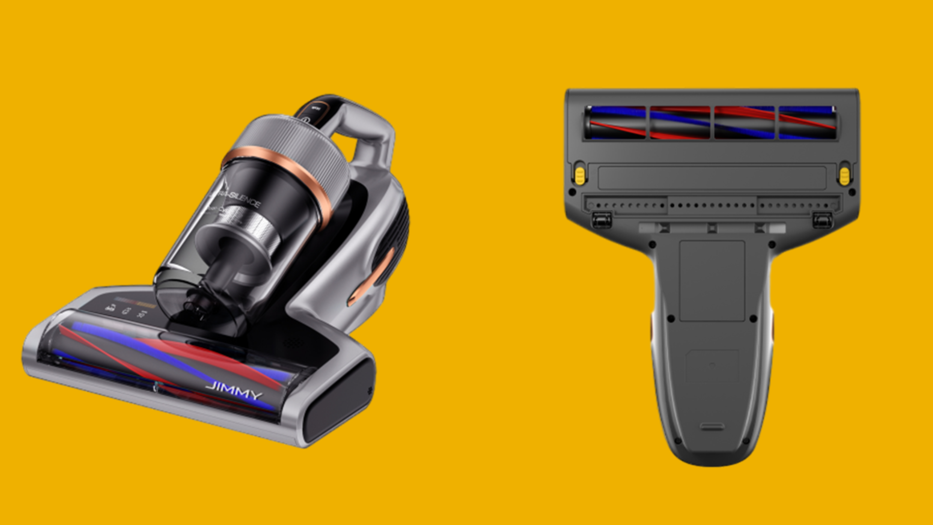 เครื่องดูดไรฝุ่น JIMMY BX7 Pro Max ด้านหน้า (รูปซ้าย) และด้านล่าง (รูปขวา)